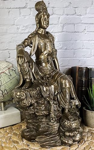 Miniatura 8 de Ebros - Estatua de Bodhisattva de la diosa del agua y la luna Kuan Yin en resina de bronce sintético, 13.75 pulgadas de alto, Museo de la Deidad