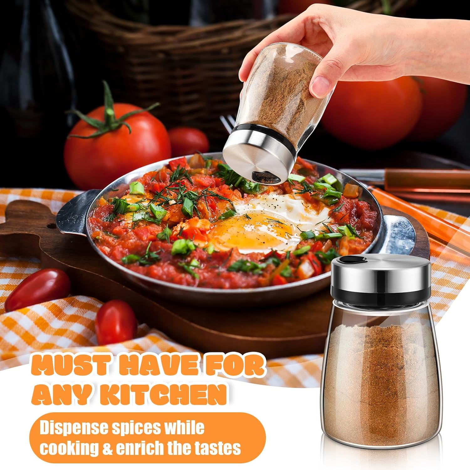 Zhehao 6 Pcs Salt Pepper Shakers Set with Adjustable Pour Holes Stainless Steel Spice Dispenser 6oz Clear Glass Seasoning Containers for Kitchen Restaurant Home BBQ Camping Farmhouse Accessories