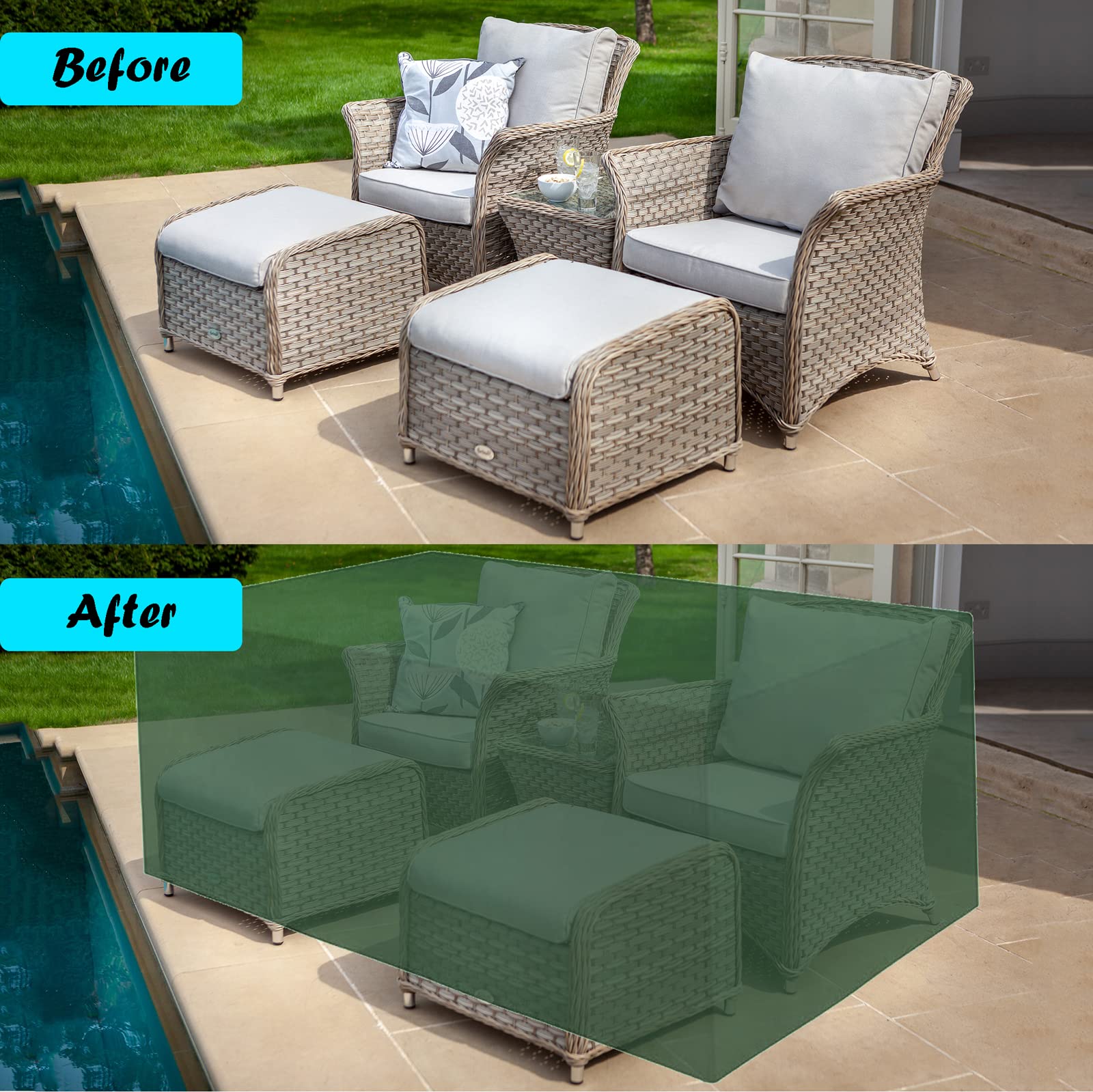 Copertura per mobili da esterno 330 x 220 x 90 cm, impermeabile, resistente, rettangolare, protezione per mobili da giardino, antivento, protezione solare resistente agli strappi, tessuto Oxford