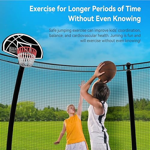 Miniatura 8 de Tatub Trampolín de 16 pies, 15 pies, 14 pies, 12 pies para niños y adultos, trampolines de calabaza con aro de baloncesto y red de recinto y juego
