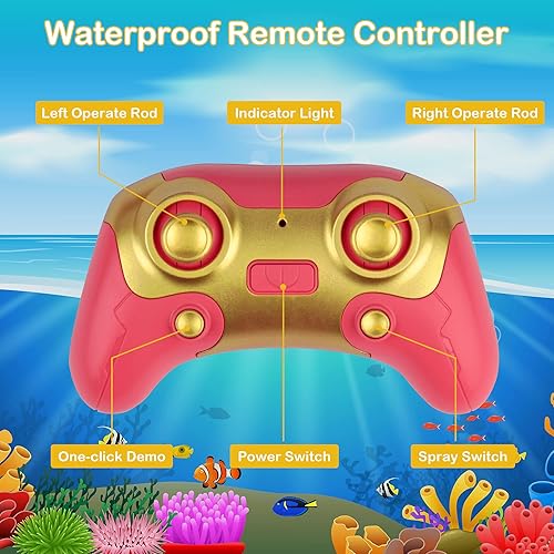 Miniatura 4 de sanfosoft Juguetes de piscina de barco a control remoto para niños, control remoto impermeable con gas de pulverización iluminada, control remoto de