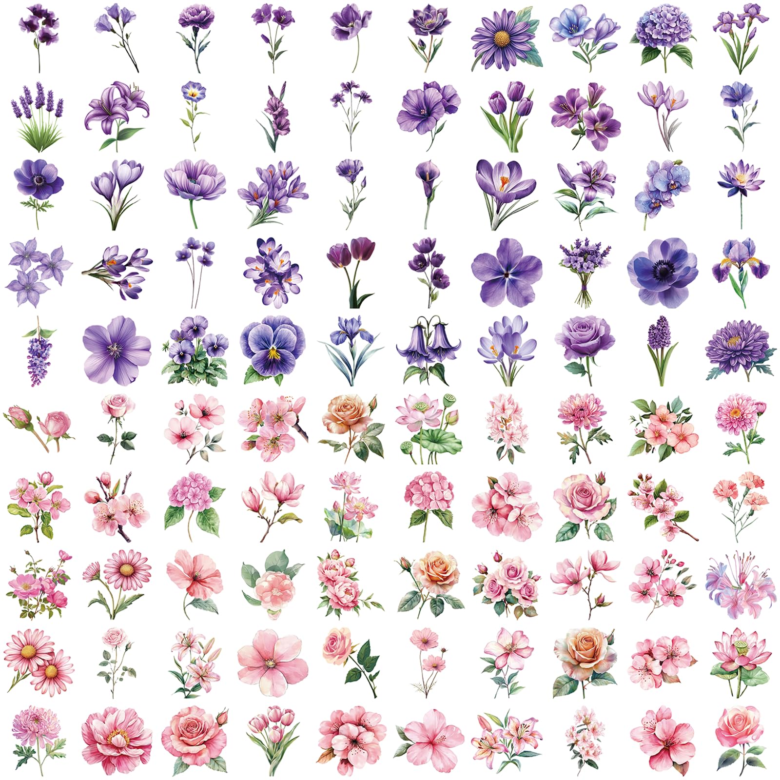 100PCS Victorian Transparent Stickers Pack,Aesthetic Retro Victorian Women Decor for Laptop Gifts for Kids Teens Adults Waterproof Vinyl PET Vintage Stickers for Scrapbook Phone Bike Party Favors: 100PCS Cute Flower Transparent Stickers Pack,Aesthetic Pink and Purple Flower Decor for Laptop Gifts for Kids Teens Adults Waterproof Vinyl PET Nature Stickers for Notebook Phone Bike Party Favors