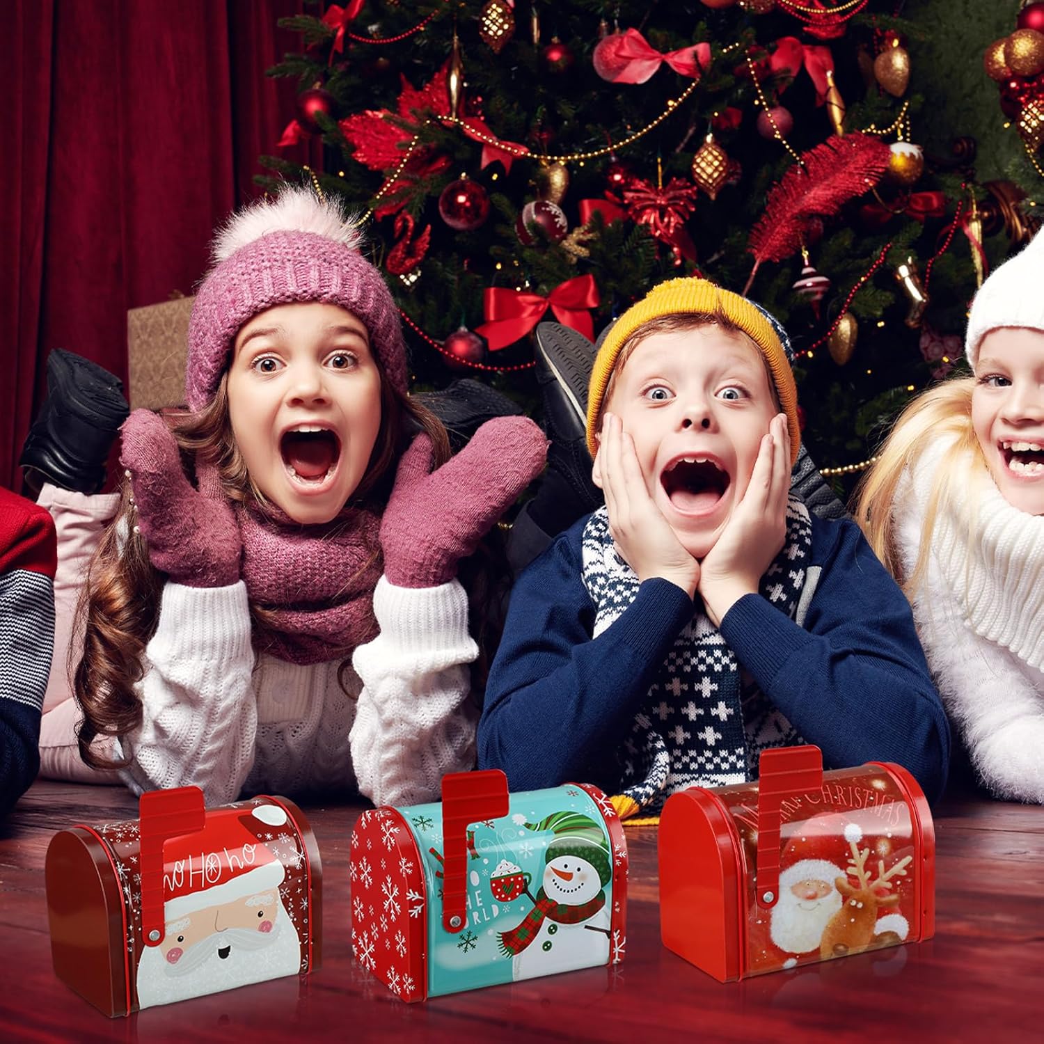 Tandefio 6 Pcs Christmas Tin Mailbox Xmas Mini Metal Small Santa Mailbox Cookie Tin Box Shaped Christmas Storage Container for Candies Snack Treat Gift Box for Supply Party Favors