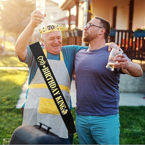 Miniatura 4 de Corona y banda de cumpleaños número 70 para hombres, decoración de fiesta festiva (dorado)