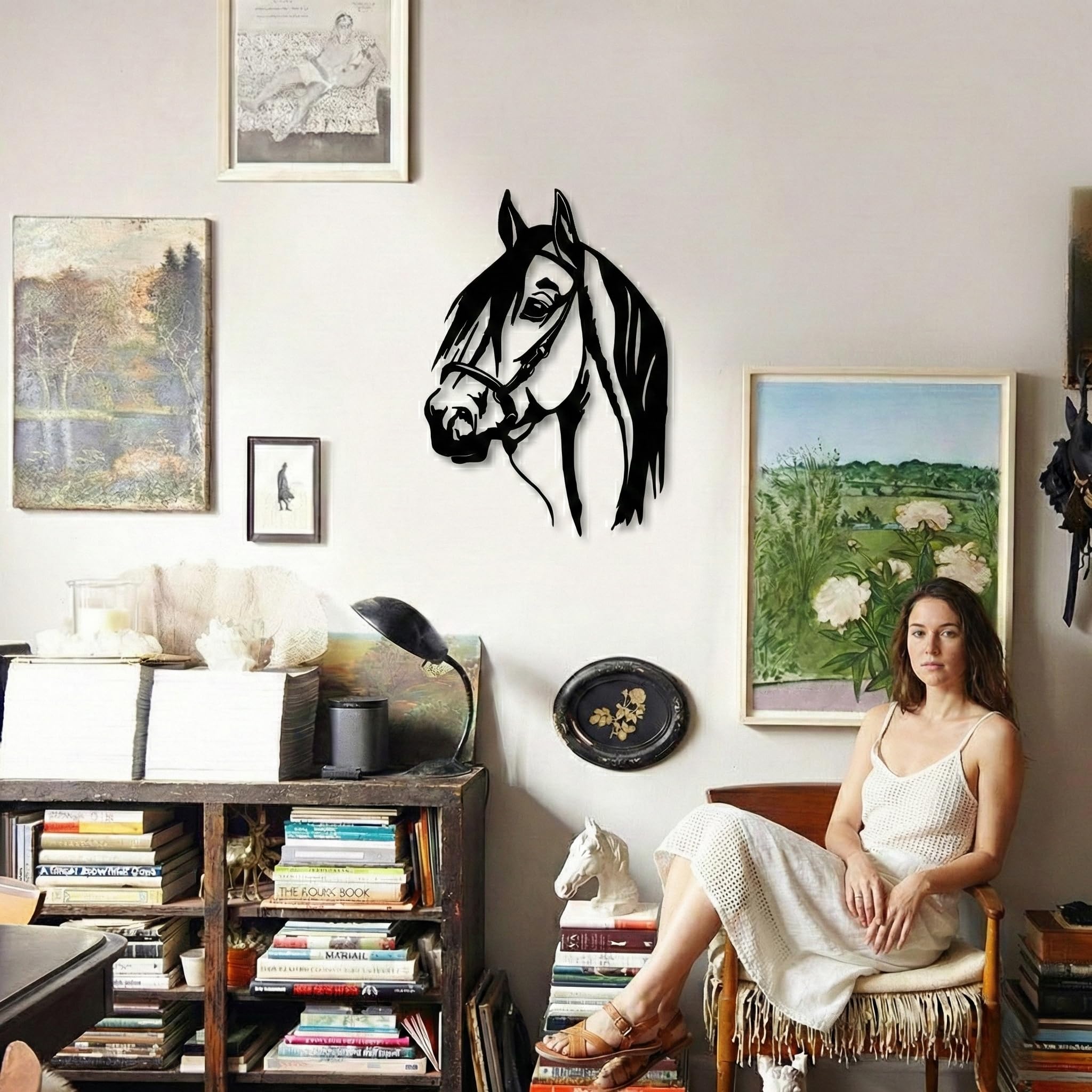 Dekadron - Décoration murale en métal - Tête de cheval - Silhouette murale en 3D en métal - Pour la maison, le bureau, la chambre à coucher, le salon (43 x 61 cm)