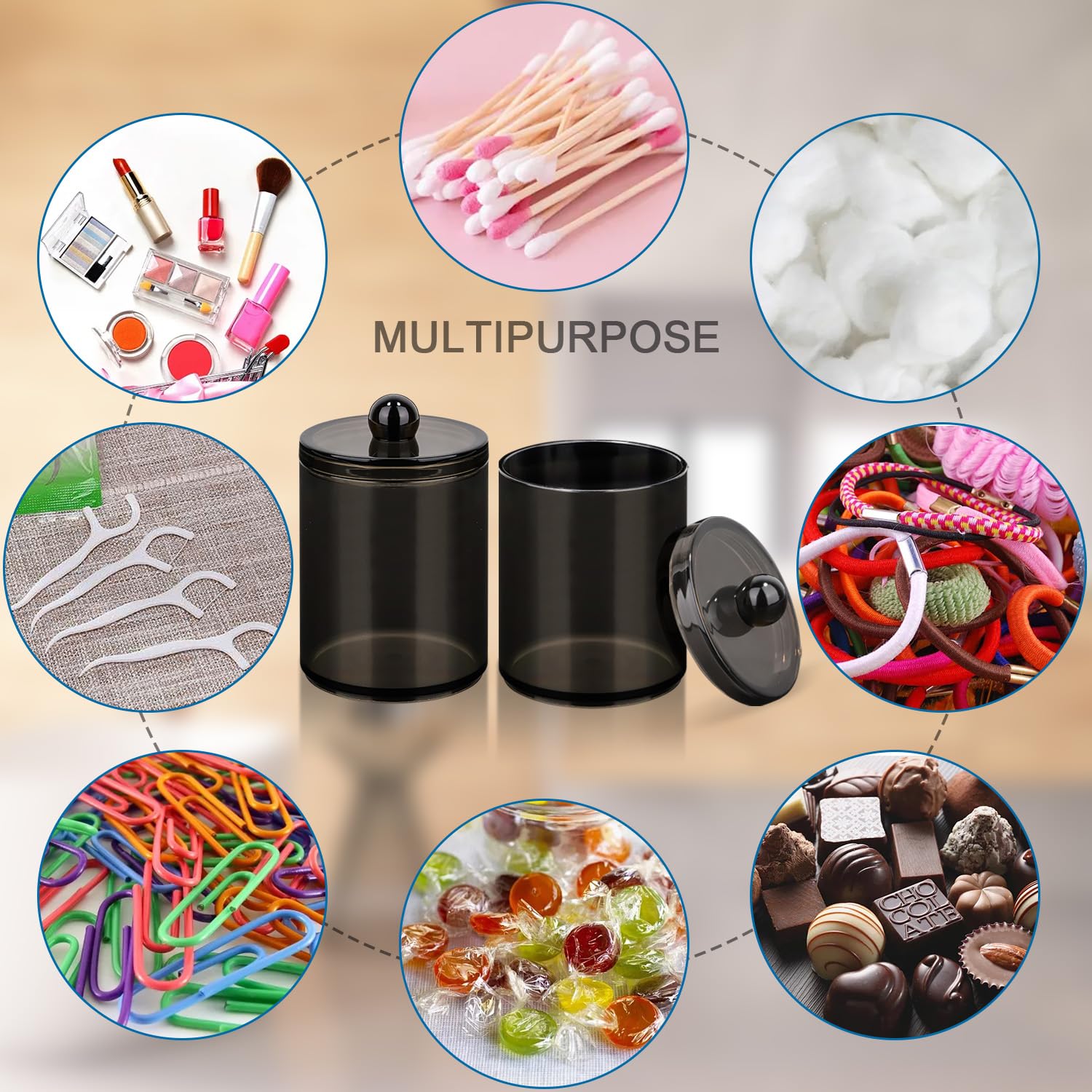 Dispensador de almohadillas redondas, organizador de cosméticos, 3 soportes para bastoncillos de algodón