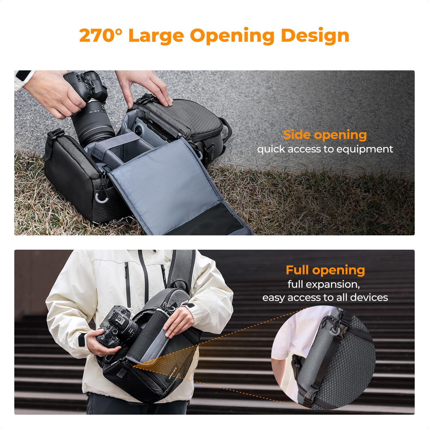 K&F Concept Plecak na aparat fotograficzny, torba na ramię, kwadratowa torba fotograficzna, prostokątne etui na aparat, kompatybilne z Canon/Nikon/Sony/DJI Mavic Drone (szary)