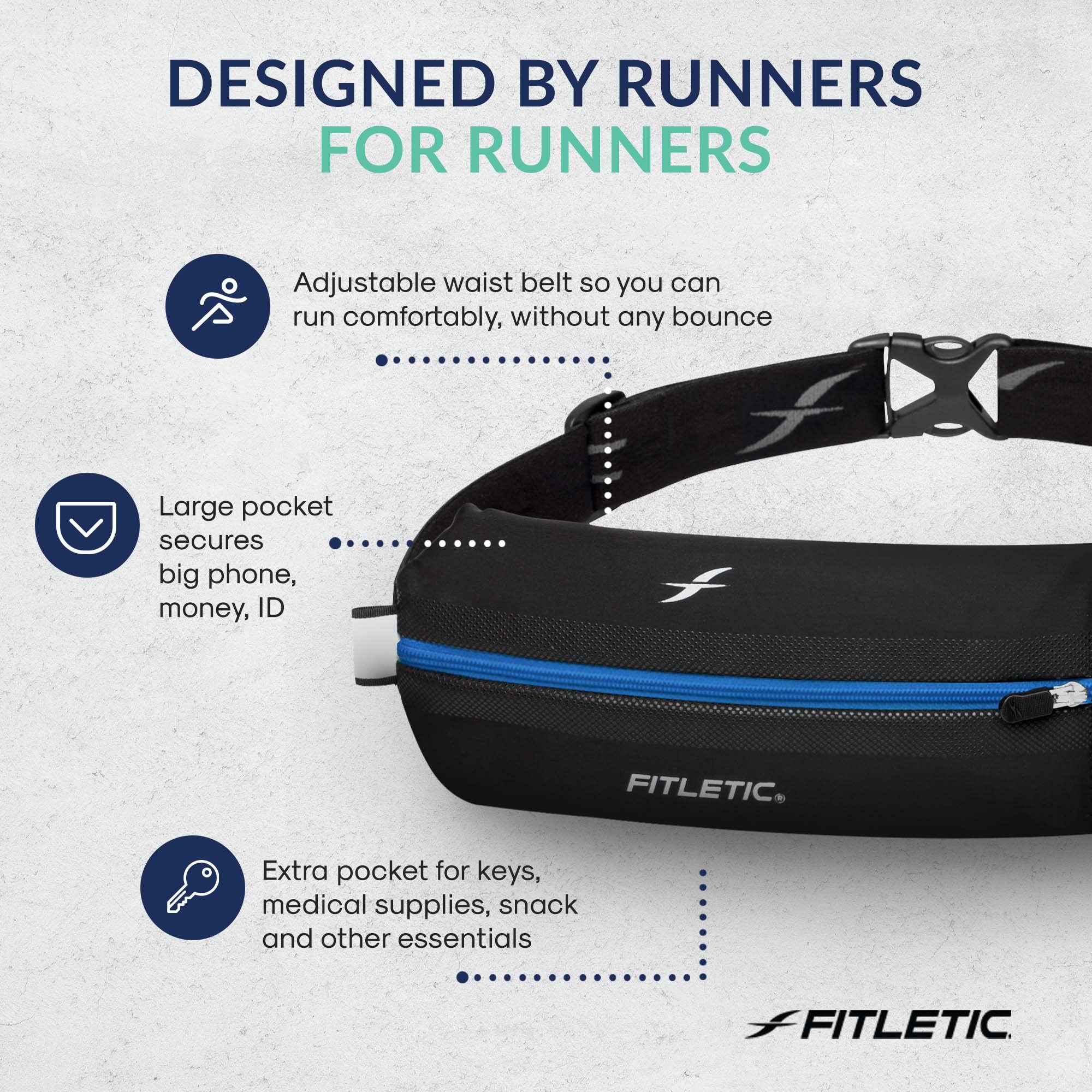 Fitletic Bolt, Cinturón para Correr Unisex Adulto, 43,18 cm