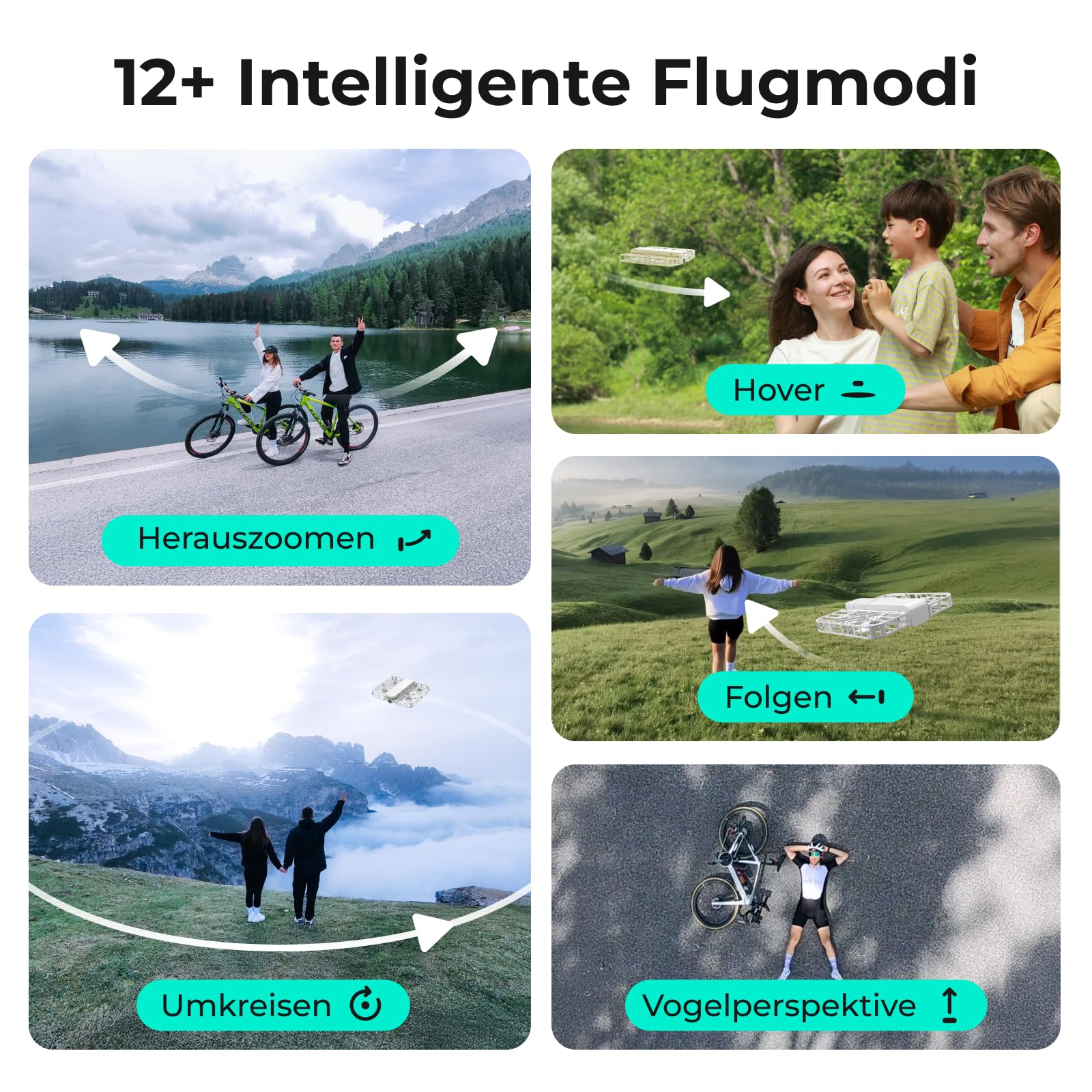 HOVERAir X1 Drohne mit kamera, Selbstfliegend Kamera Drone mit Folge-mir Modus, Mini Drohne im Taschenformat, HDR-Videoaufnahme, intelligente Flugrouten, Freihandsteuerung, Weiß (Combo Plus)
