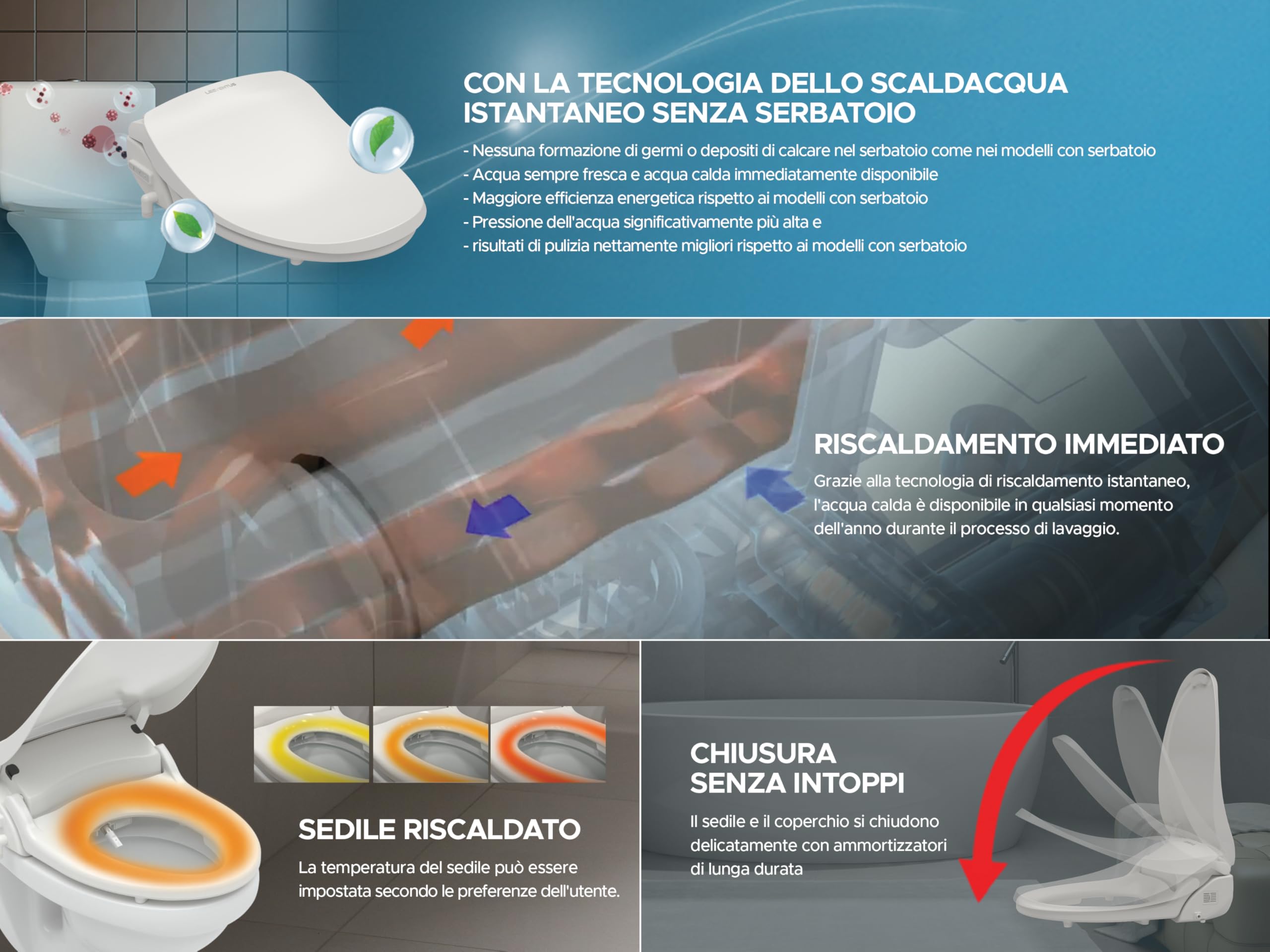 LEEVENTUS - J850R Versione lunga,| WC e bidet elettrico con doccetta per la cura intima, con telecomando, testina per WC di alta qualità, toilette giapponese, Made in Korea