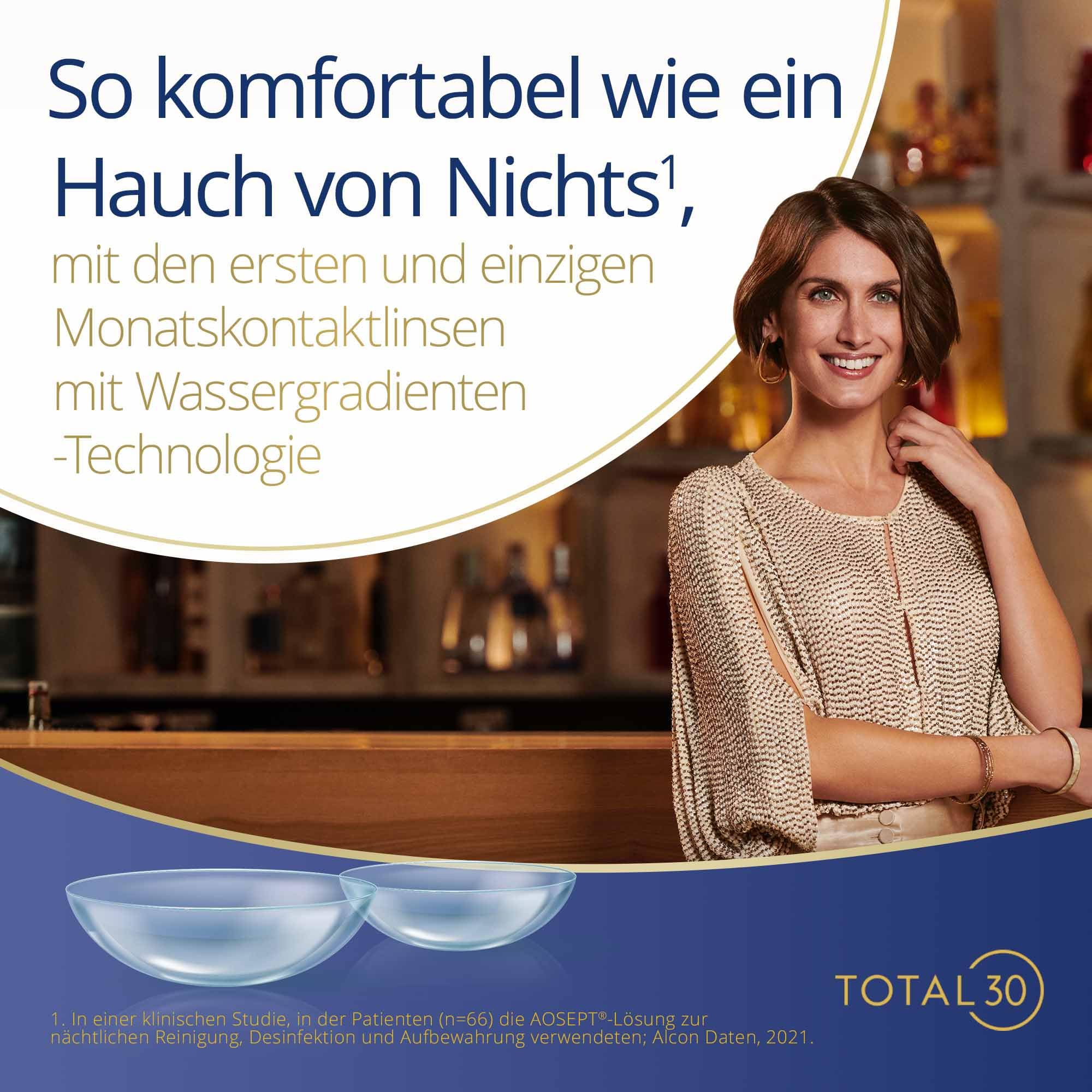 TOTAL30 Monatslinsen weich | 6 Stück | BC 8.4 mm | DIA 14.2 mm | -02.00 Dioptrien | Weiche Monatslinsen, so komfortabel wie ein Hauch von Nichts, auch noch an Tag 30. Mit BC 8.4 mm und DIA 14.2 mm