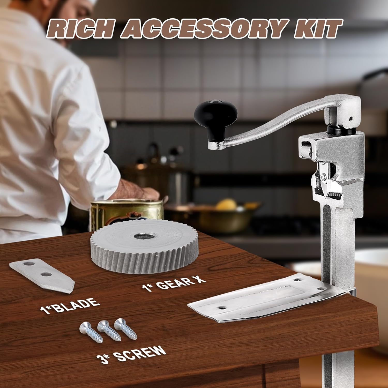 Commercial Can Opener, Heavy Duty Manual Can Opener with Replaceable Parts, 19" Iron & Stainless Steel Construction, Long-Lasting, Ideal for Restaurant, Hotel, Bar, & Home Use, Industrial Can Opener