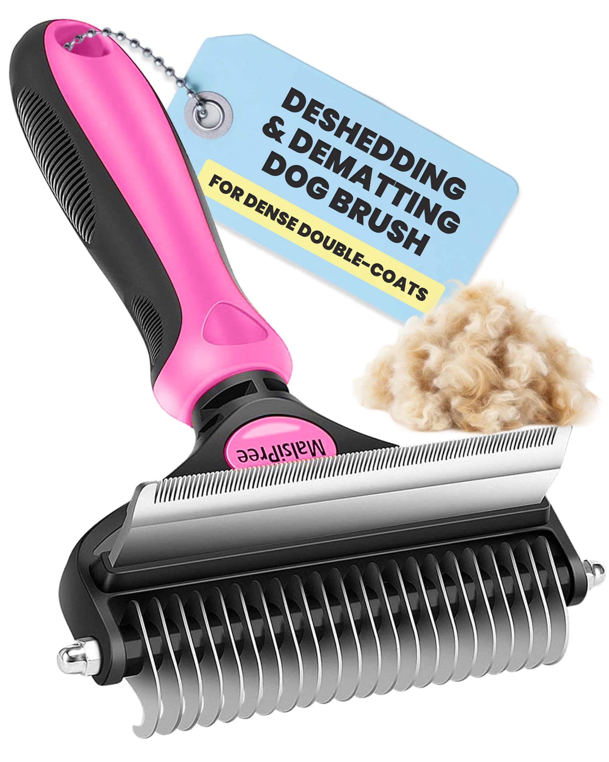 malsipree dog brush for shedding - 2 in 1 undercoat rake deshedding tool for medium to large double-coated dog grooming - pet dematting comb - pet deshedder (pink)