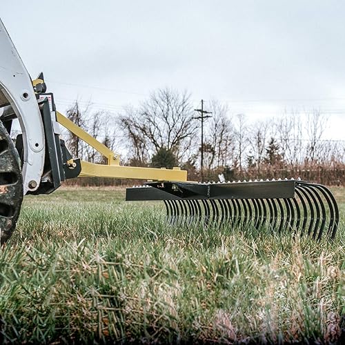 Miniatura 8 de RbhAuto Rastrillo de roca de paisaje de 3 puntos de fijación de 4 pies para tractores compactos, herramienta de remolque detrás de jardín de