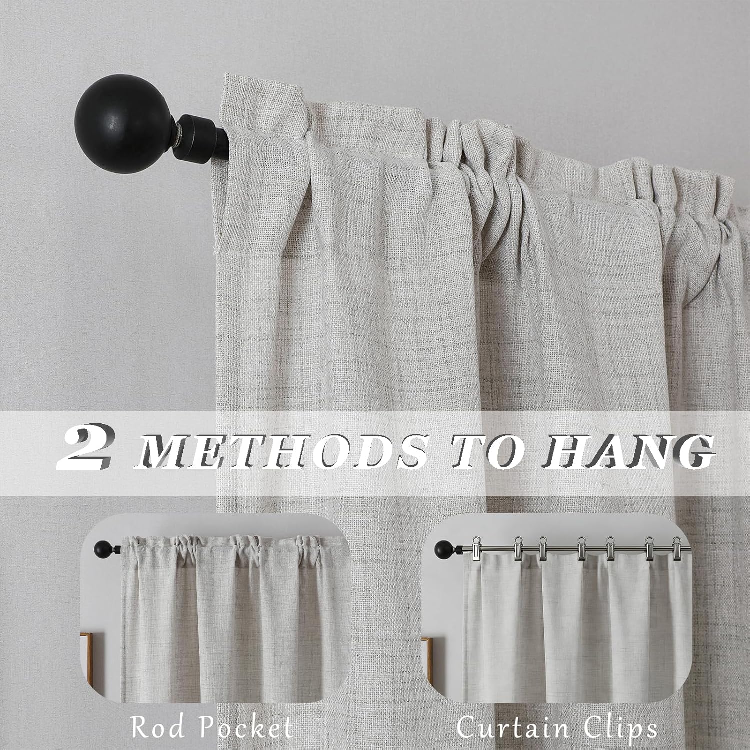 Living Room Curtains 84 Inch Length 2 Panels Set Linen Looking Sheer Curtains for Bedroom Rod Pocket Light Filtering Curtains Semi Sheer Burlap Textured Drapes for Farmhouse Greyish White