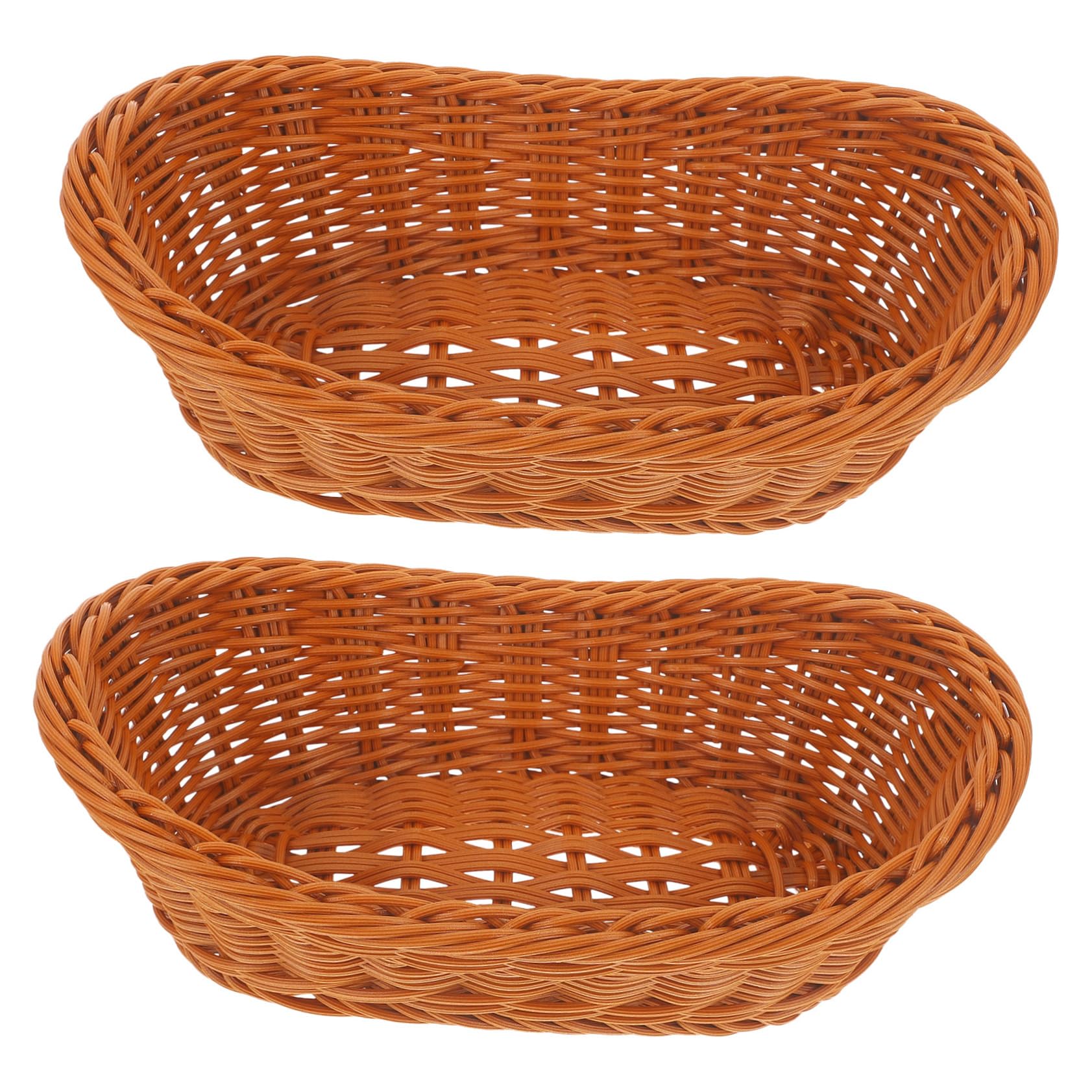 ABOOFAN 2Pcs Wicker Fruit Basket Woven Bread Basket Fengshui Ingots Shaped Snack Bowl Stackable Fast Food Basket Plastic Vegetable Serving Basket for Candy Cake Burgers Sandwiches Fries 26cm