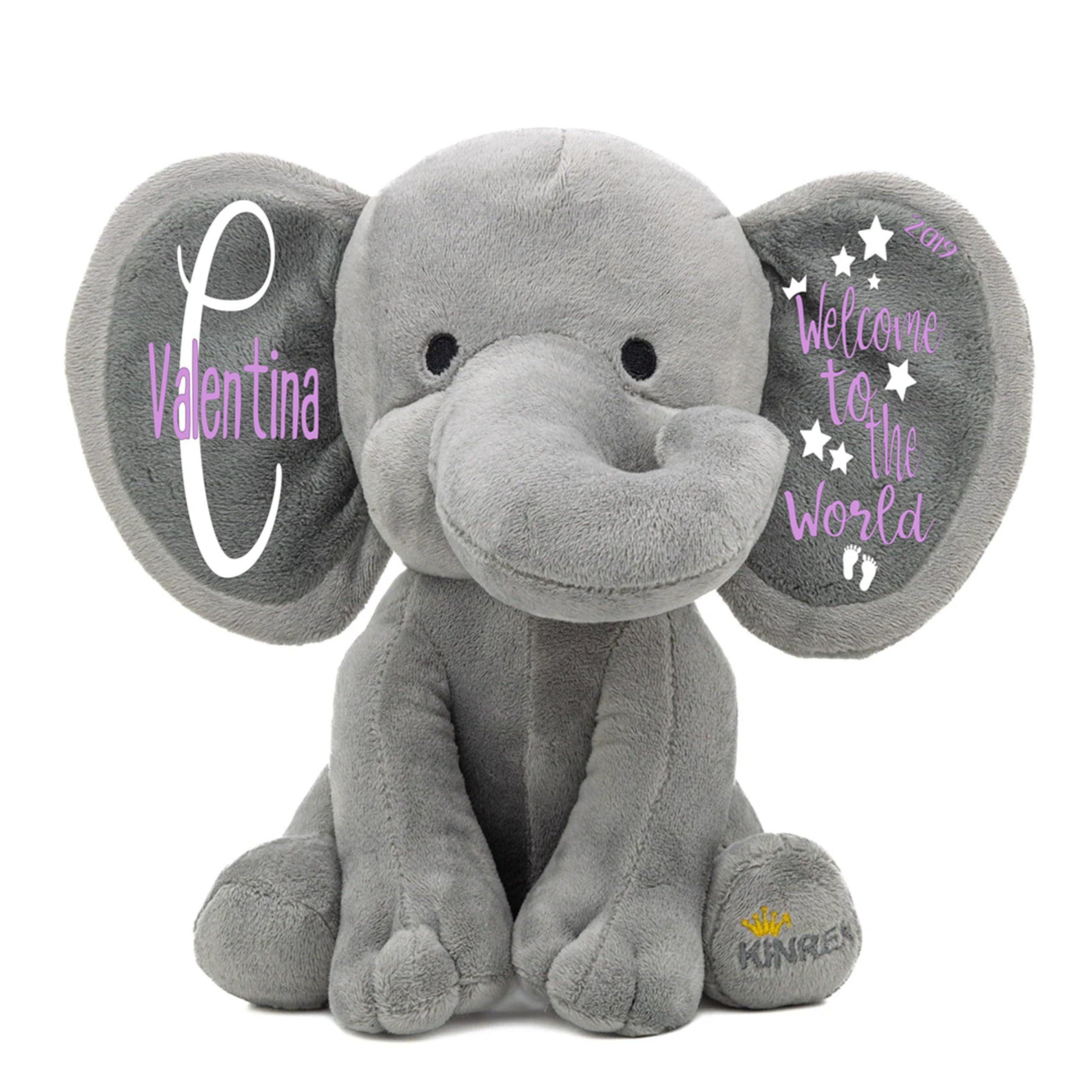 Personalized Stuffed Elephant Plush - Custom Birth Stats Announcement Stuff Elephants Animals for Babies, Baby Shower, Boy, Girl, Newborn, Customized Keepsake Plush Bear Gifts, Gray 9 Inches
