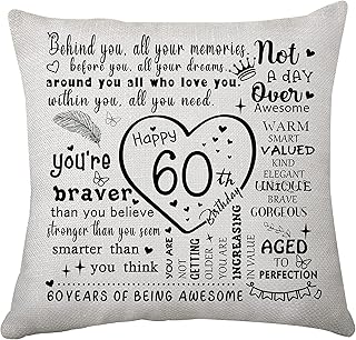 Hasodeo 60th Birthday Gifts for Women Birthday Cushion Cover 60th Birthday Decorations for Women Grandma Grandad Mum Dad Birthday Keepsake Best Friend Birthday Gifts 45 x 45 cm Cushion Cover (60th)