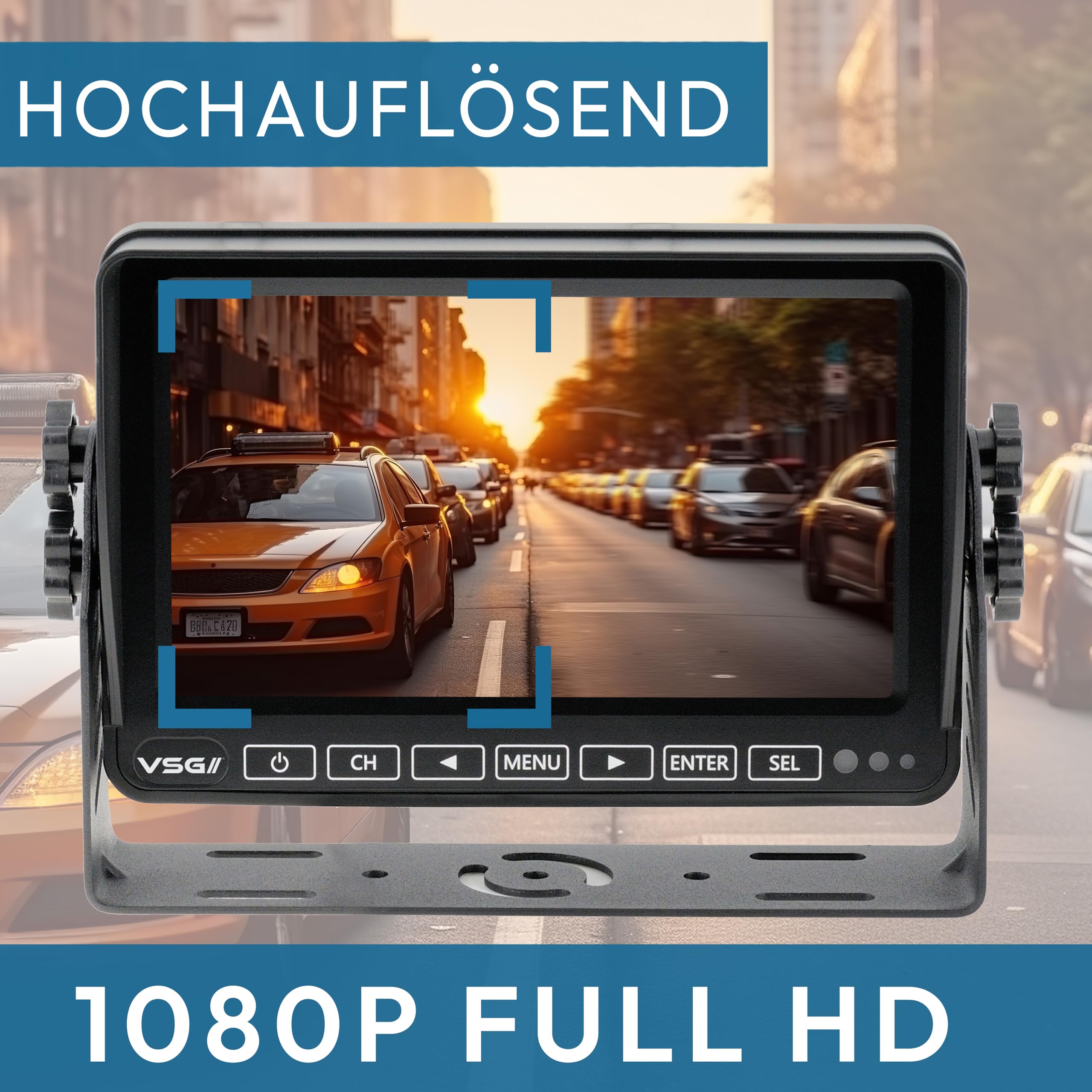 VSG24 Excellent HD Rückfahrmonitor – 7 Zoll Full HD Monitor – 4 Kameraeingänge – Touchdisplay – Loop-Aufnahme – 12 bis 32 V – für Wohnmobil, LKW & Transporter