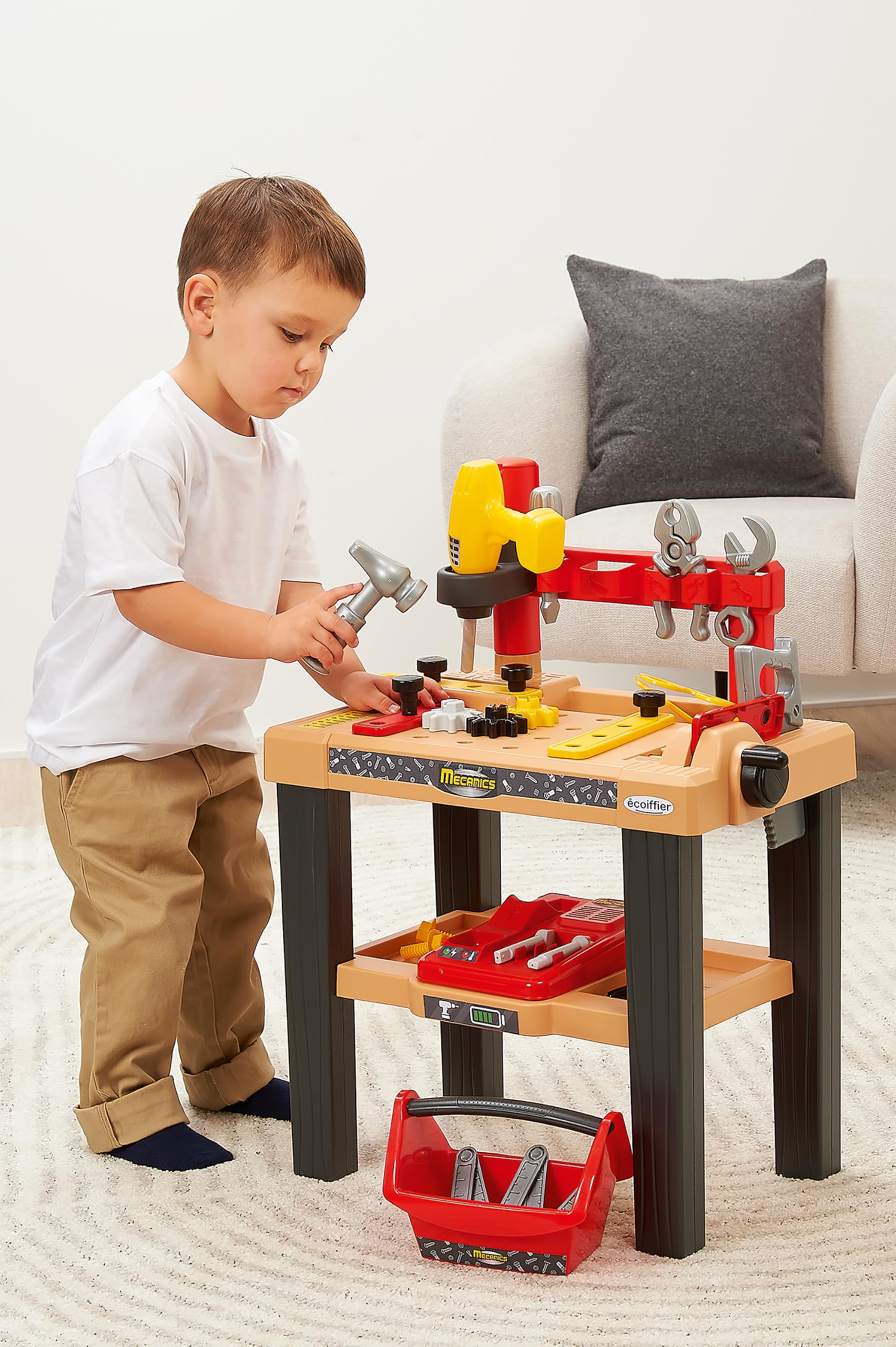 Ecoiffier Toys - 2429 - Duży stół warsztatowy z akcesoriami dla majsterkowiczów takich jak Les Grands - 29 elementów - Mecanics - Imitacja gry - Zestaw DIY - Od 18 miesięcy - Wyprodukowano we Francji