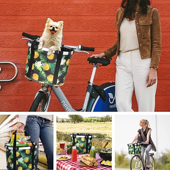 RAYMACE Bicycle Basket Dog Bike Handlebar Basket Front,Folding Detachable Quick Release Easy Install,Cycling Picnic Bag