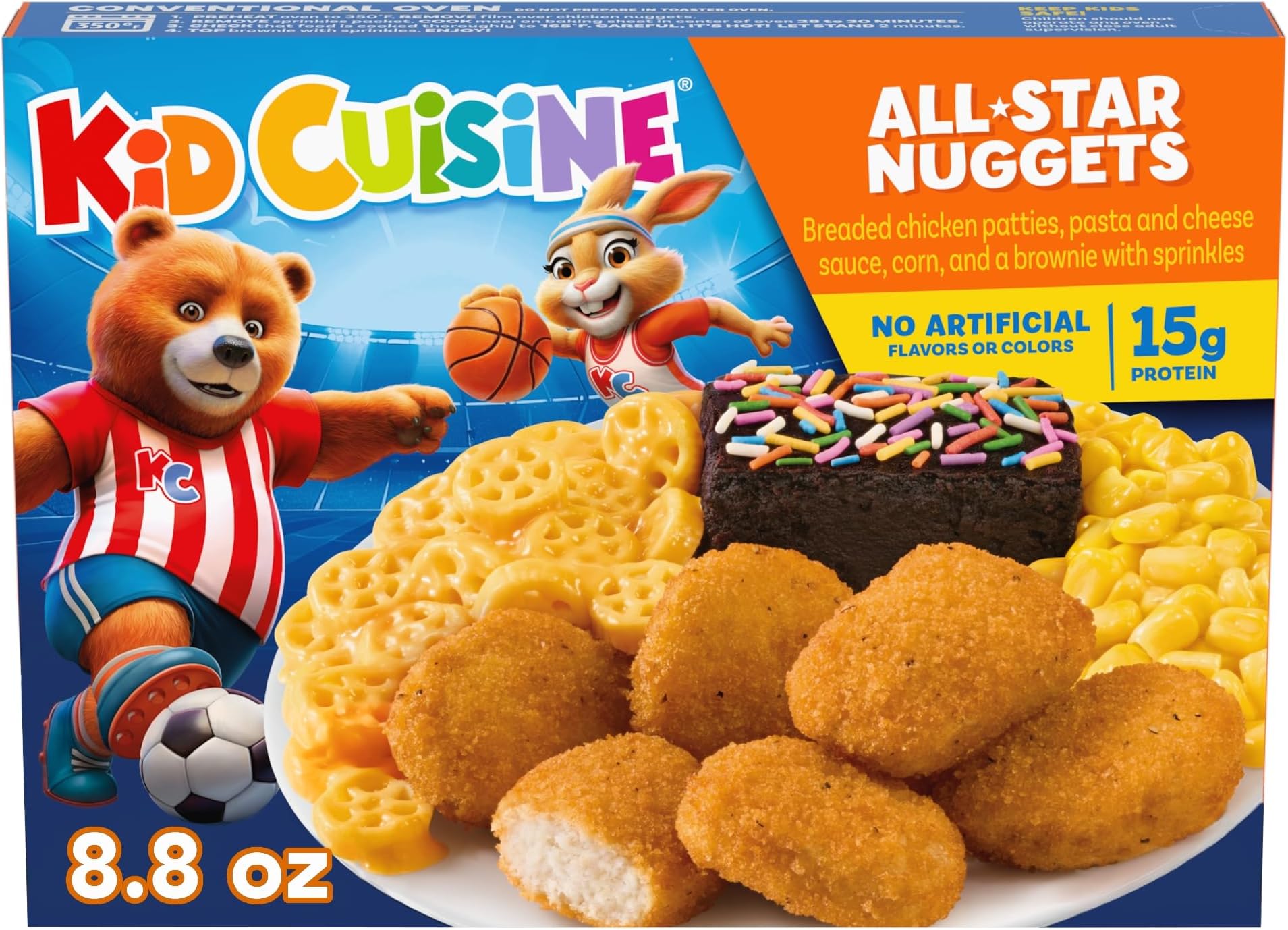 Kid Cuisine Chicken Breast Nuggets Macaroni And Cheese Sauce, Corn & Brownie Frozen Meal, 8.8 oz.