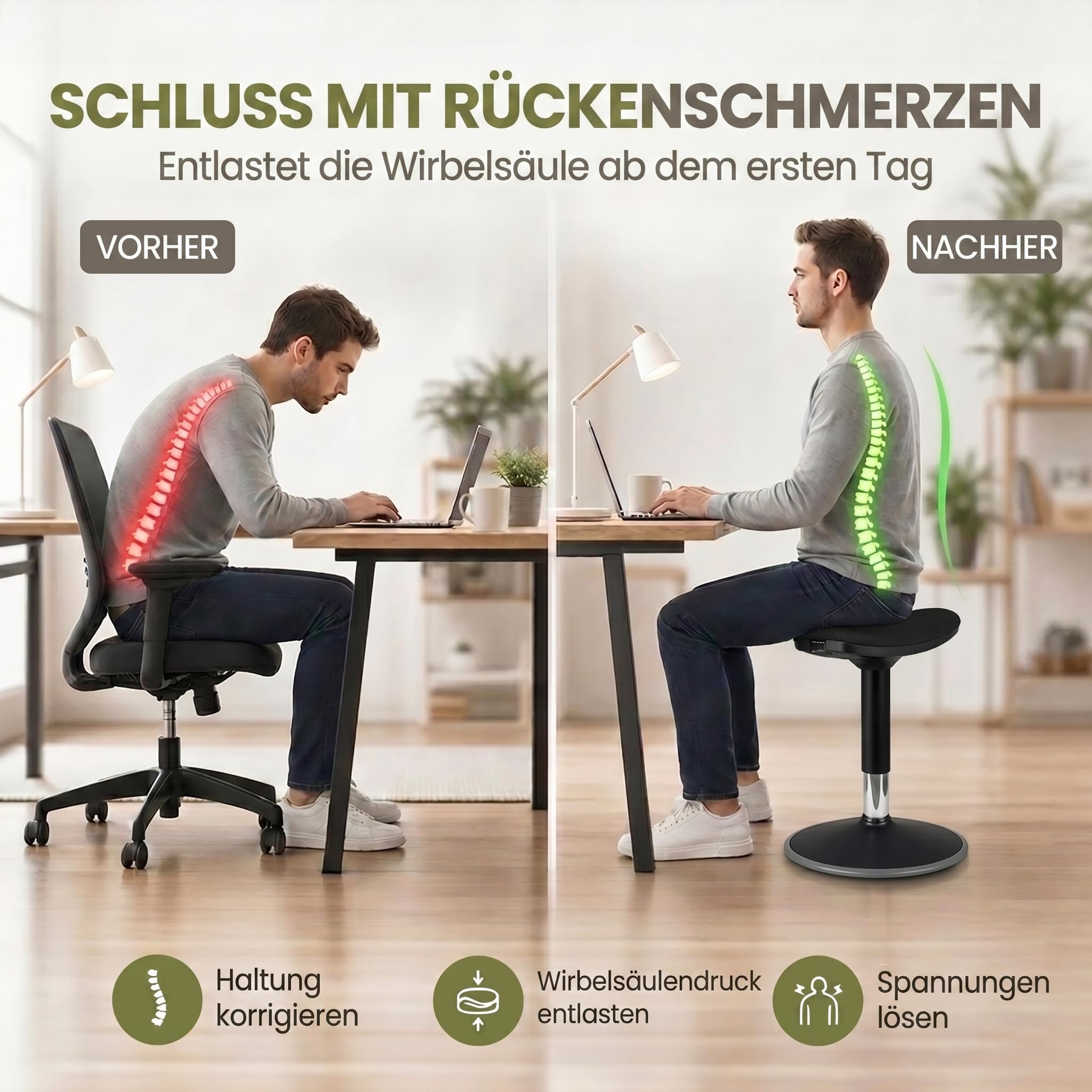 Tabouret Debout Ergonomique réglable en Hauteur 55-80 cm