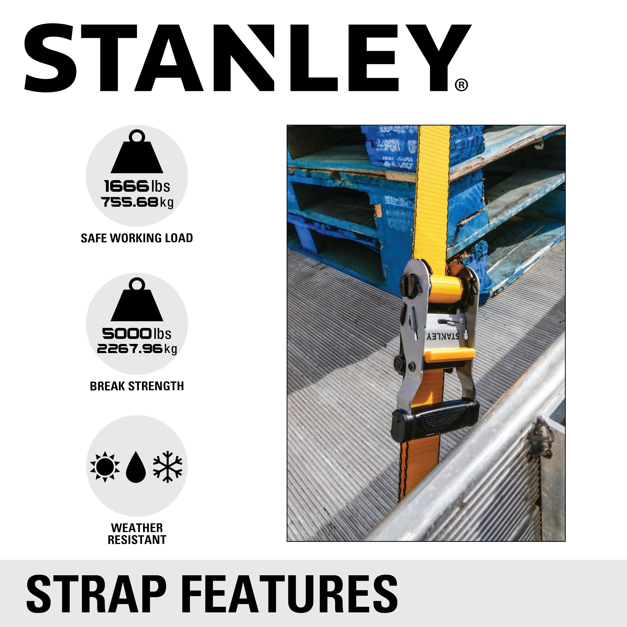STANLEY S50002-2 - Correas de trinquete Resistentes de 1.5 Pulgadas x 16 pies (Resistencia a la Rotura de 5 Libras), Paquete de 4
