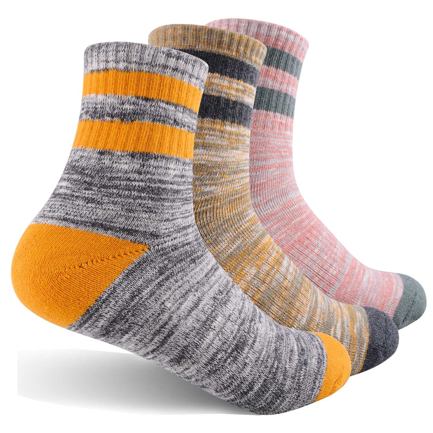 Feideer Women's Gray Pink/Gray Yellow/Gray Hiking Walking Socks, Multi-Pack Outdoor Recreation Socks Wicking Cushion Crew Socks (Ukws18103-L)
