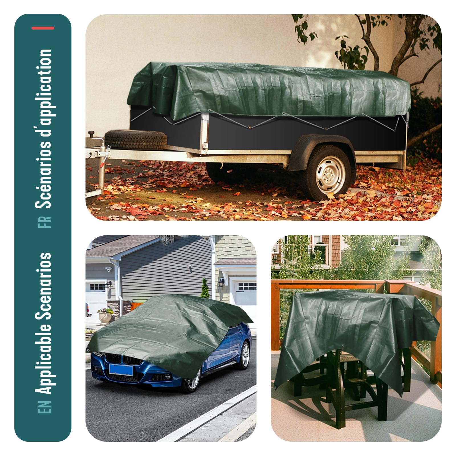 VOUNOT Wodoodporna plandeka zewnętrzna 2 x 3 m, wzmocniona wodoodporna plandeka z oczkiem PE 240 g/m², uniwersalna plandeka ochronna do łodzi, drewna, basenu, mebli ogrodowych, samochodów,