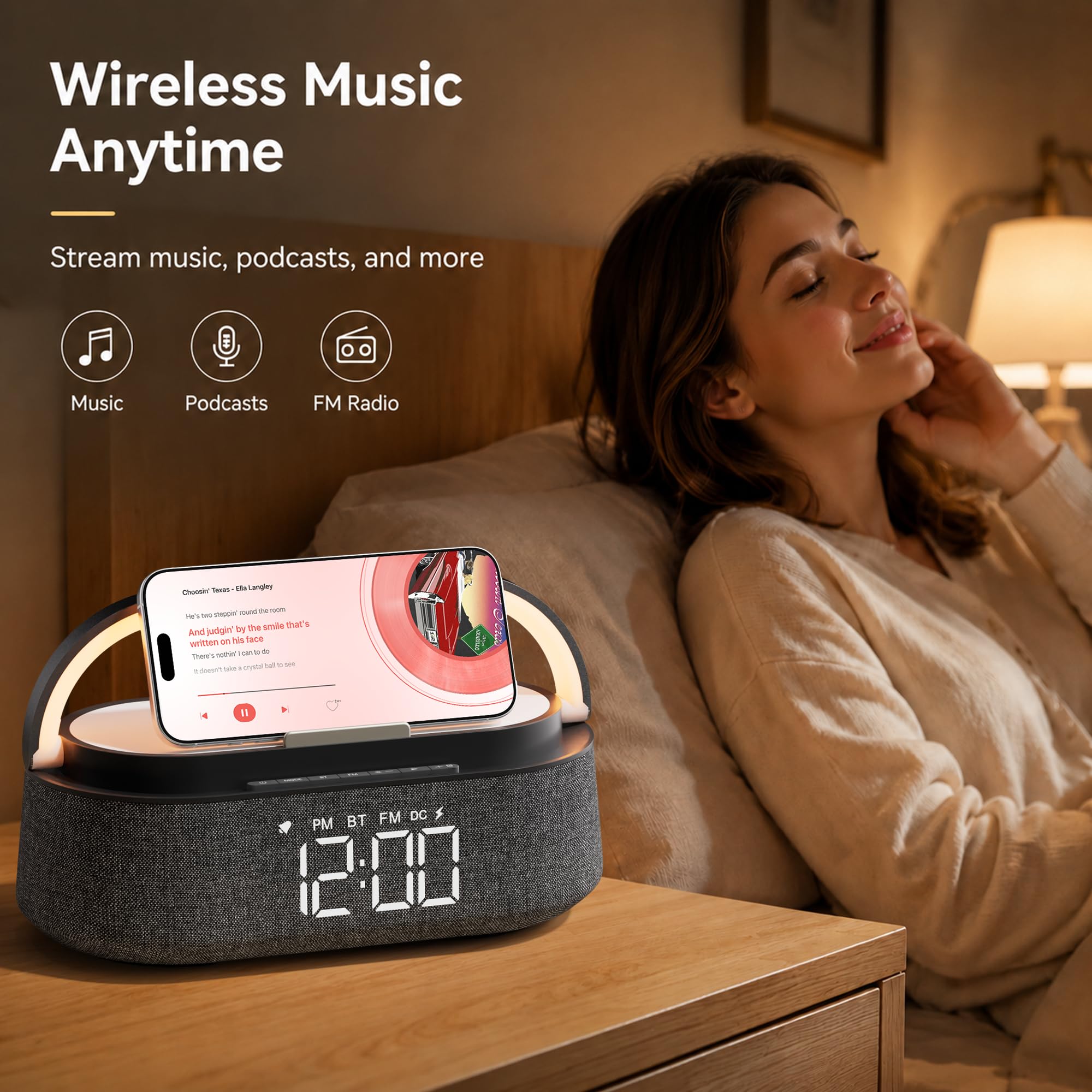COLSUR Radio Réveil Digital avec Chargement sans Fil avec Lampe