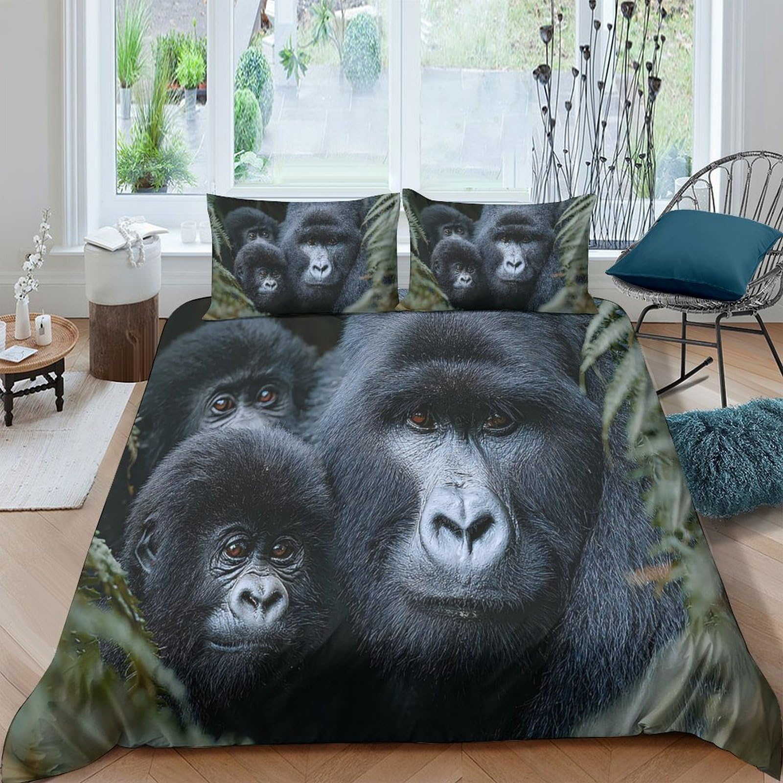 Ctjqhvkz Style-9 3D Printed Gorilla Family Fitted Sheet Microfiber Soft Breathable Jungle Animal Mattress Cover For Bedroom Home Decor Single（135X200cm）