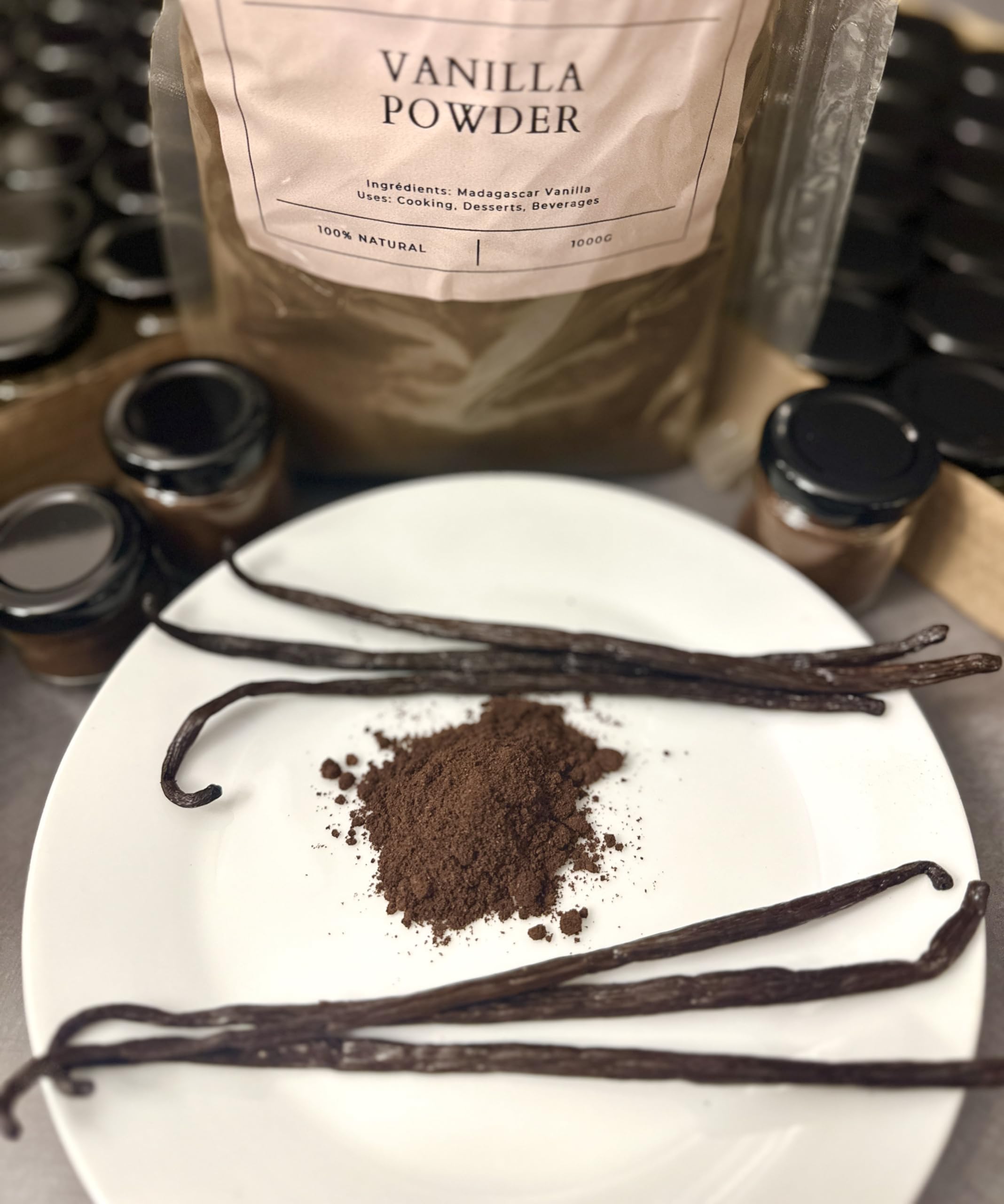 Poudre de Vanille Bourbon de Madagascar - Sachet de 250g - Qualité Premium - Non Epuisée - Non Sucrée -100% Naturelle - Idéal pour Pâtisseries et Dessert