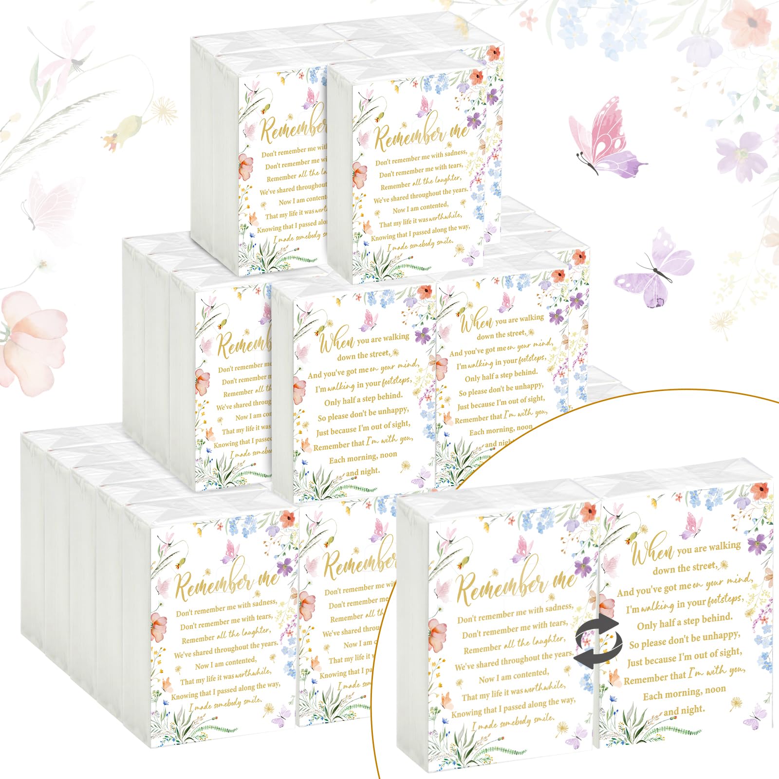 Sinmoe 60 Pack Funeral Tissues 3 Ply Pocket Travel Size Poem, Floral