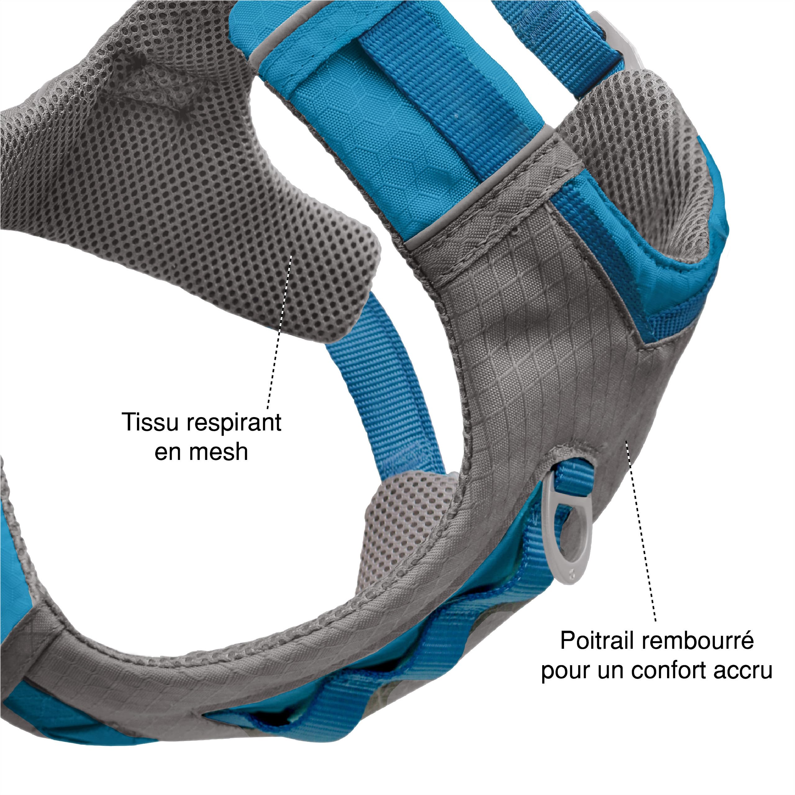Kurgo Harnais pour Chiens Journey Air, pour la randonnée, courir et marcher tous les jours, réfléchissant – Bleu/gris - Taille L