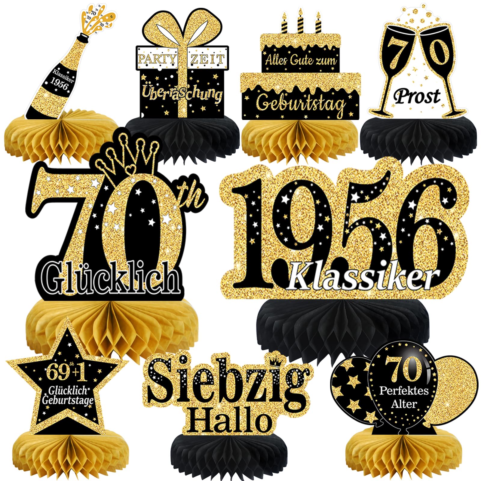 70. Geburtstag Mann 9 Stk Schwarze Goldene Bienenwabe Mittelstück Tischdeko Geburtstag,70 Geburtstag Deko,70 Geburtstag Party Deko Für Frauen Und Mann,Geschenke Für Männer Geburtstag （Deutsche）