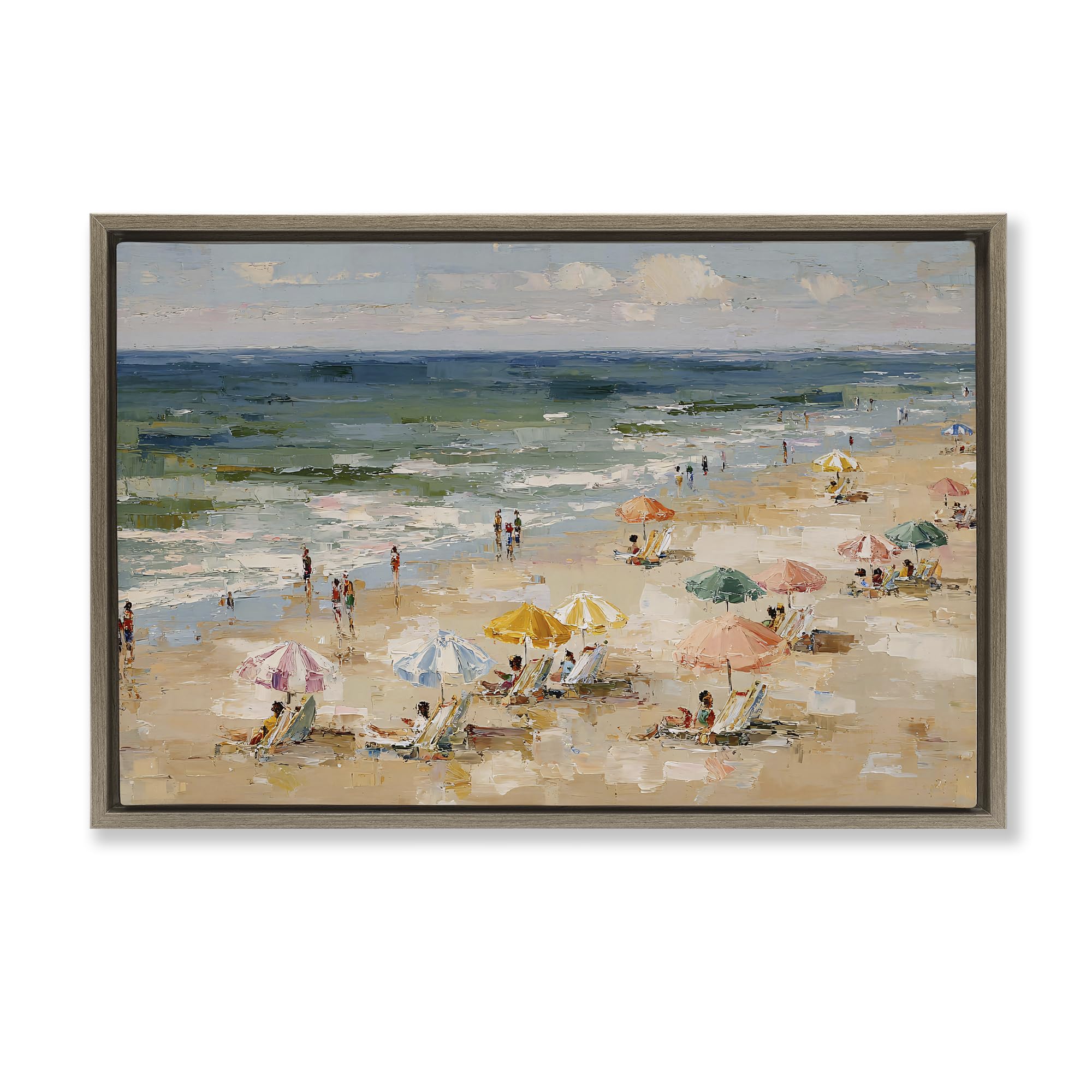 Stupell Industries Montalcino Elm (Textured) 'Impressionist Summer Beach Day'| Floating Frame Canvas Art