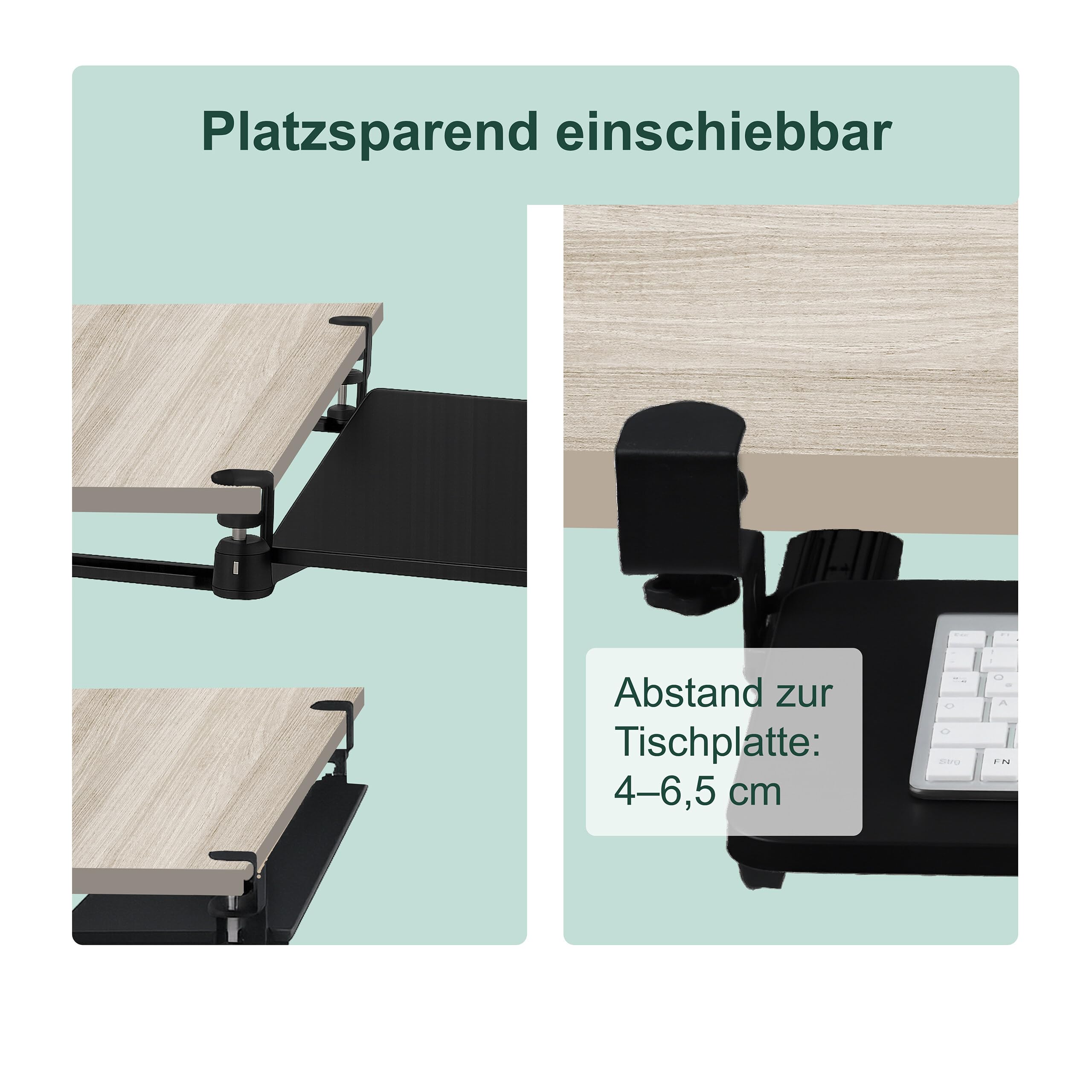 Relaxdays Supporto Porta Tastiera Estraibile da Scrivania, Prolunga Tavolo, 65x24cm, Estensione Ergonomica Mouse, Bianco
