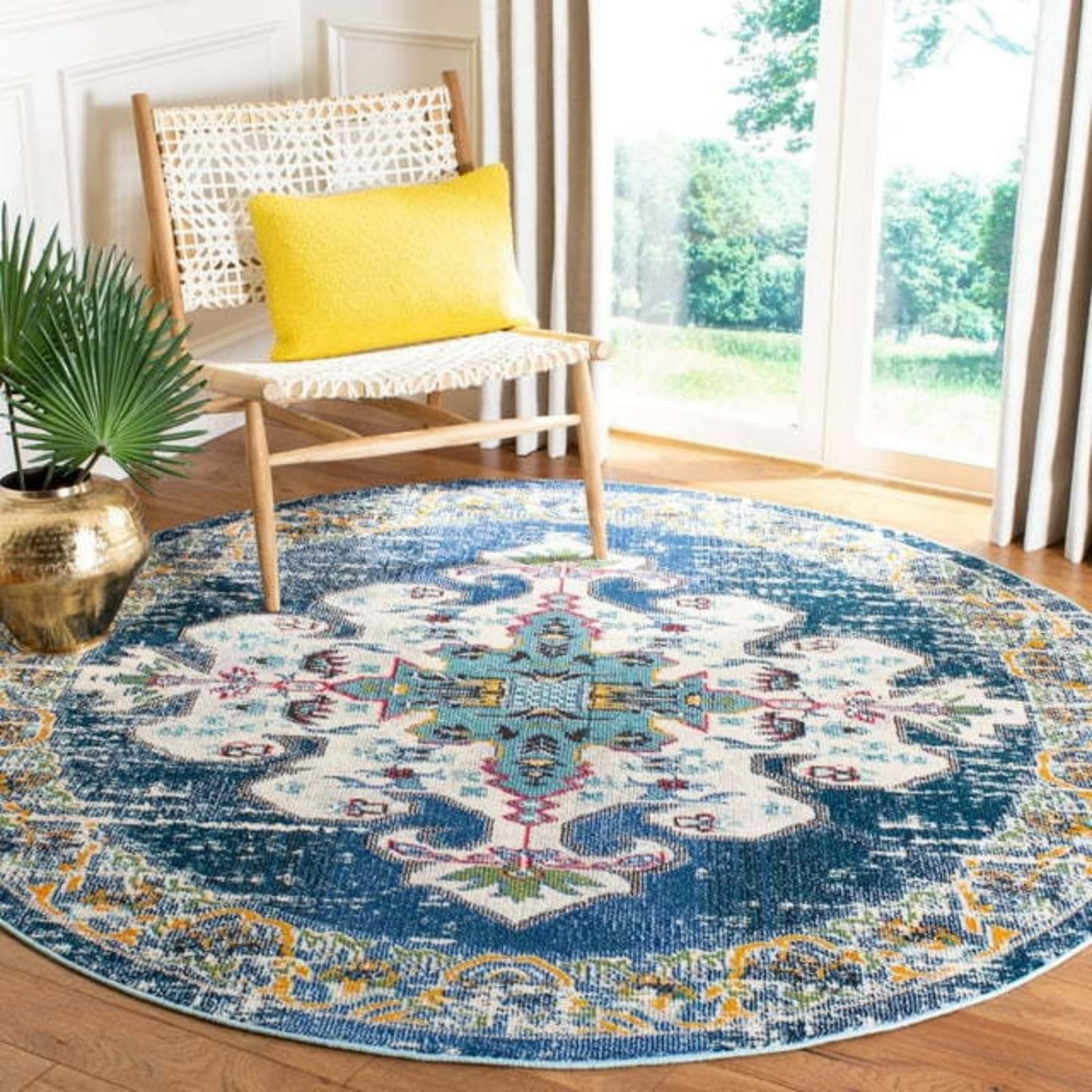 Teppich Wohnzimmer Rund 90 Cm Blau Und Weiß Teppich Kurzflor Rutschfest
