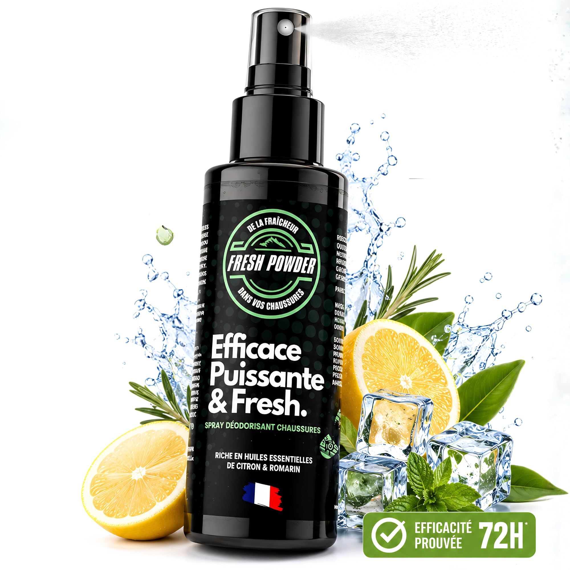 Desoladora de zapatos – Limón – Desodorante baloncesto elimina los olores – Neutraliza la humedad – Polvo natural – Larga duración de acción – Fabricado en Francia por Fresh Powder (120 ml (paquete de