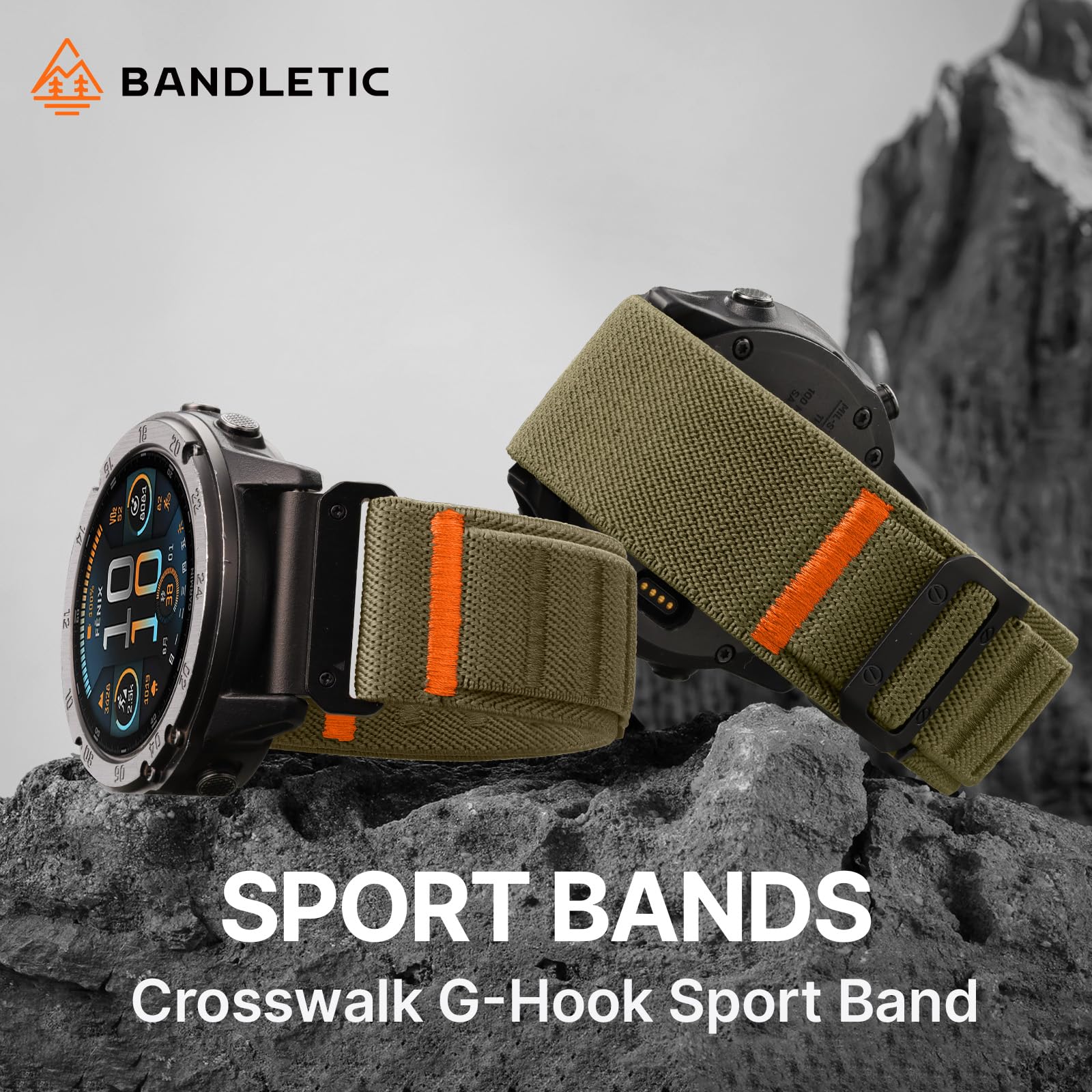 Bandletic Kompatibel mit Garmin Fenix 8 51mm/7X/6X/5X Armbänder aus Nylon - 26 mm Quick Fit Soft G-Hook Armband für Fenix 7X 6X Pro/5X Plus/3/3 HR/Instinct 2X Solar 3 50 mm/Enduro/Quatix/Tactix