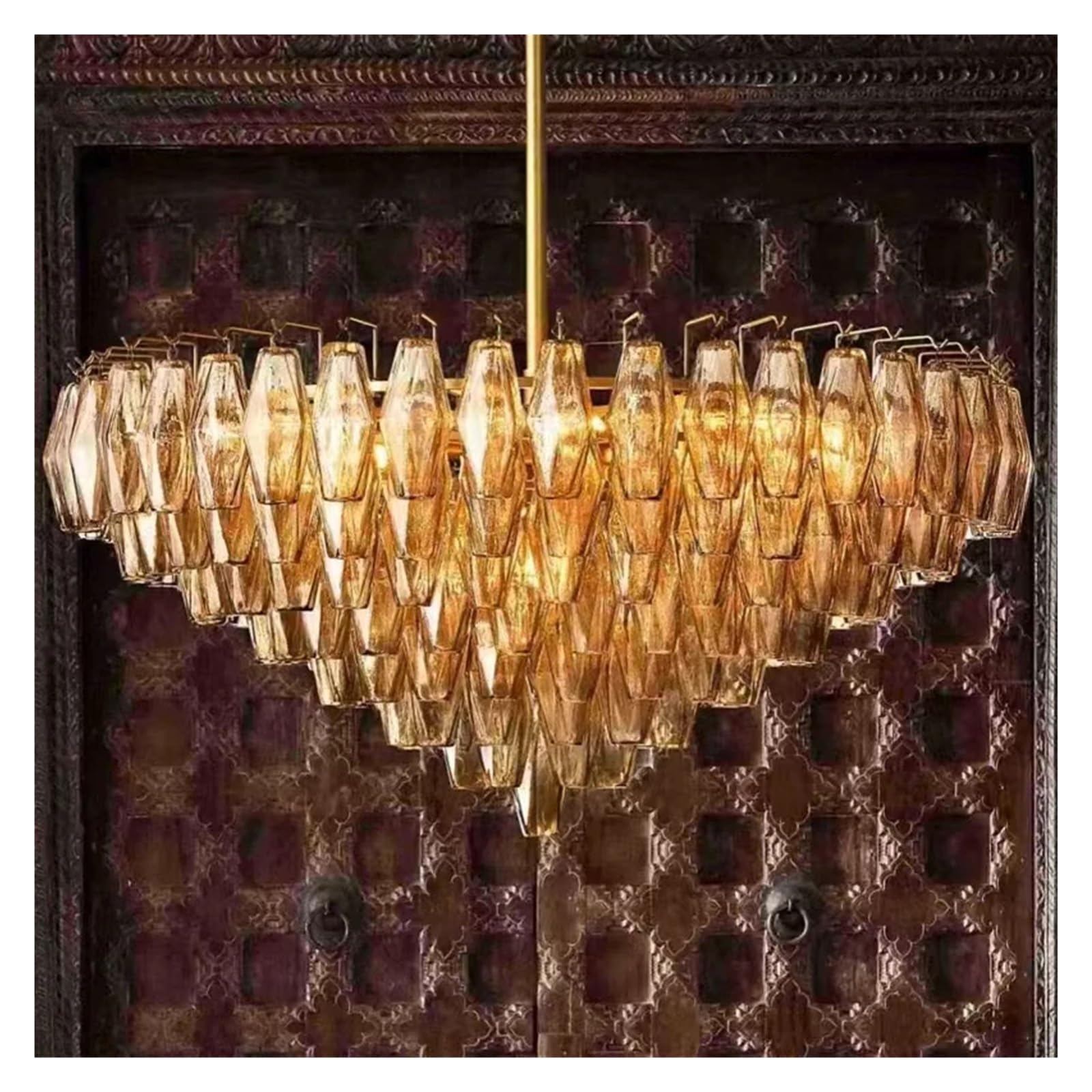 Nowoczesny żyrandol miedziany – luksusowa lampa sufitowa ze szkła i metalu ze zdalnym ściemnianiem, lampa wisząca LED do salonu