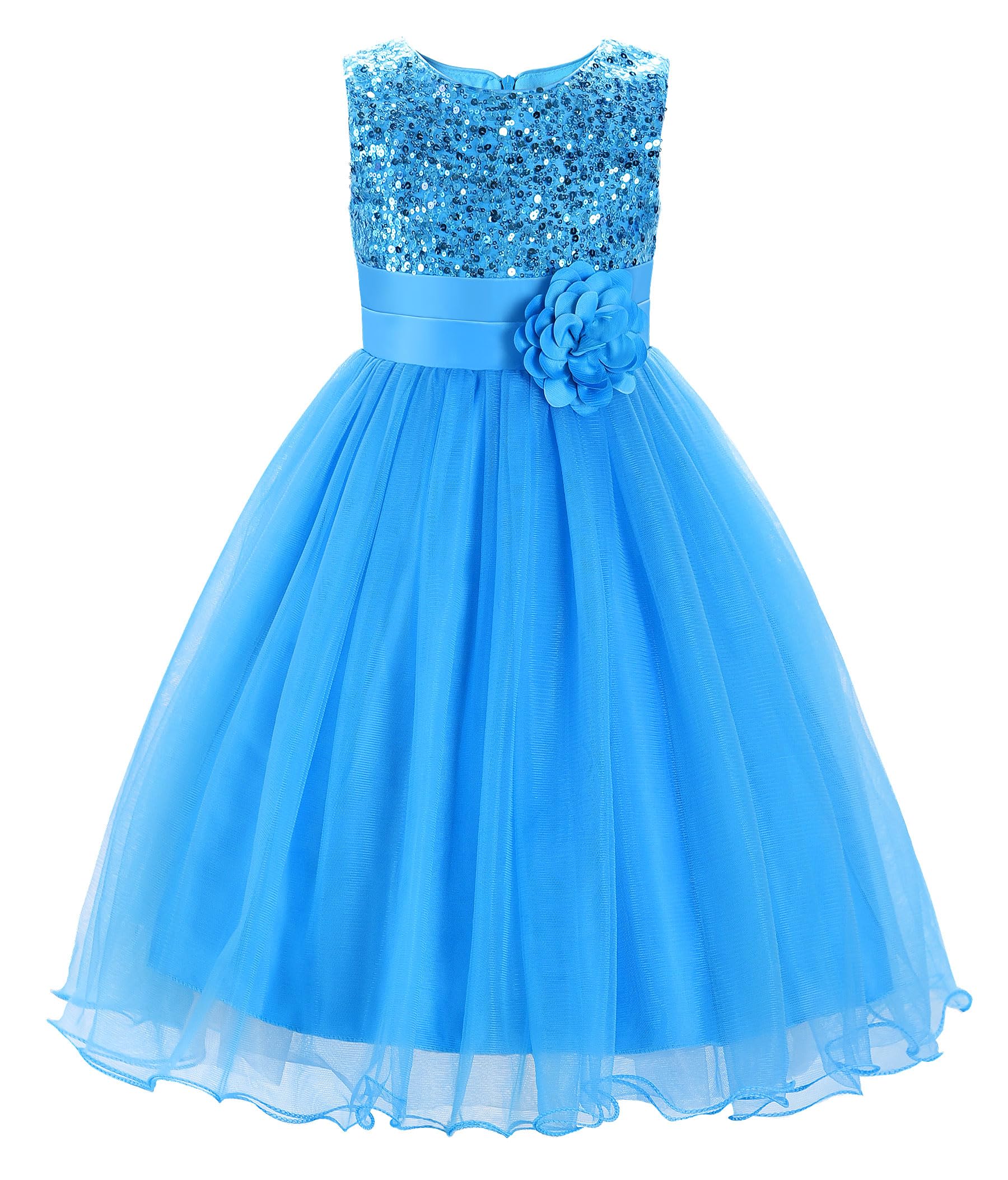 JerrisApparel Little Girls' Sequin Mesh Flower Ball Gown Party Dress Tulle Prom