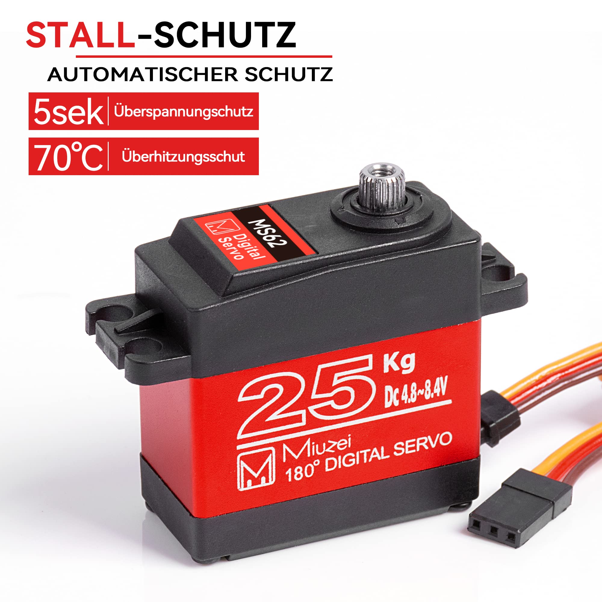 Miuzei Servo RC da 25 kg, 180°, digitale, 8,4 V, ingranaggi in metallo per camion Crawler | 3 pezzi, 0,14 s, paraspruzzi, forte braccio in alluminio CNC, 25T, servo sterzo per 1/8 1/10 Truggy escavatore barca robot