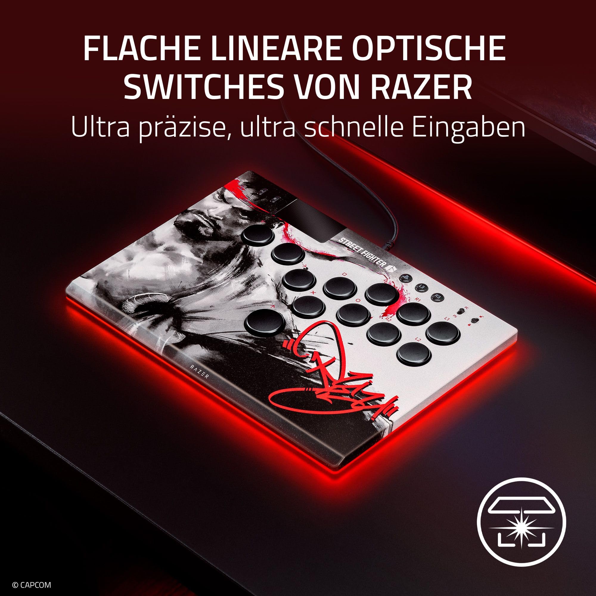 Razer Kitsune Ryu Edition - Optischer Arcade-Controller für PS5 und PC - Layout mit 4 präzisen Bewegungstasten - Flache lineare optische Switches - Dünnes, portables Gehäuse | Ryu Ed.