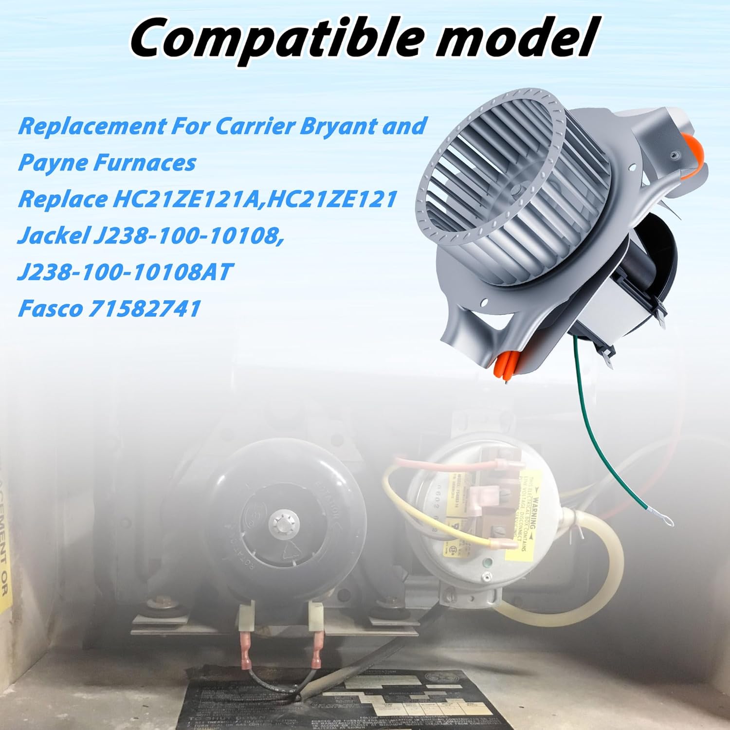 HC21ZE121A Heavy-Duty Furnace Draft Inducer Motor Kit Compatible with Carrier Bryant Payne Furnaces Direct Fit Blower Motor Assembly Replaces Jakel J238-100-10108 Includes Fan & Screws