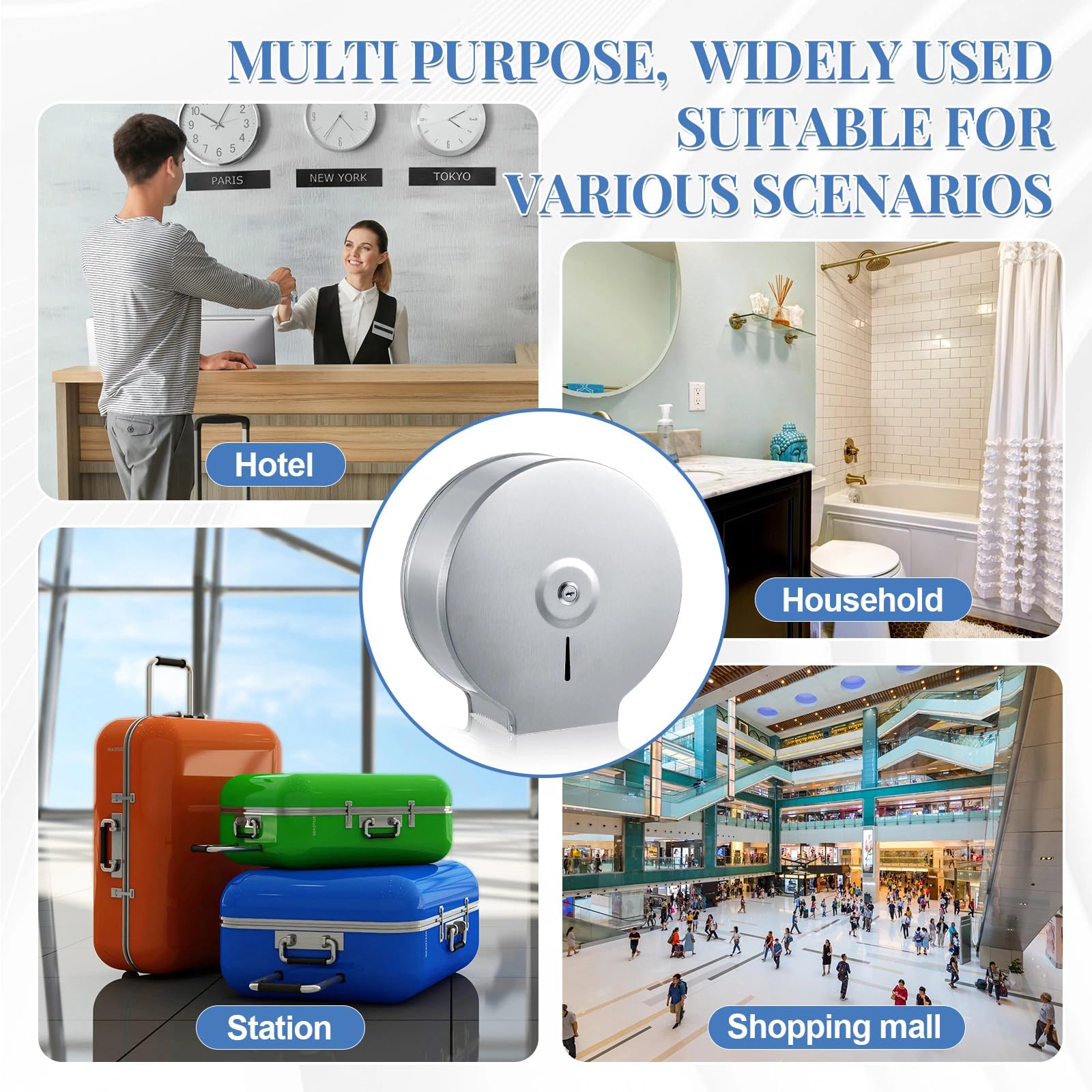 Mifoci Dispensador de papel higiénico comercial de 2 piezas, soporte de pared de acero inoxidable, dispensador de papel higiénico comercial jumbo para rollo de papel higiénico de 9 pulgadas para