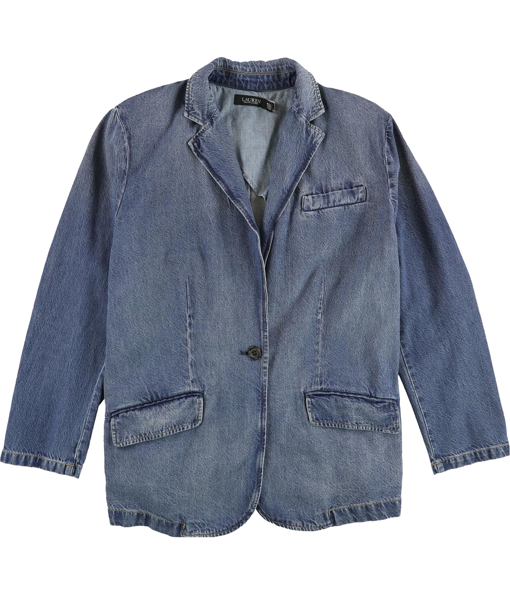 Ralph Lauren Womens Denim One Button Blazer Jacket Blue 14