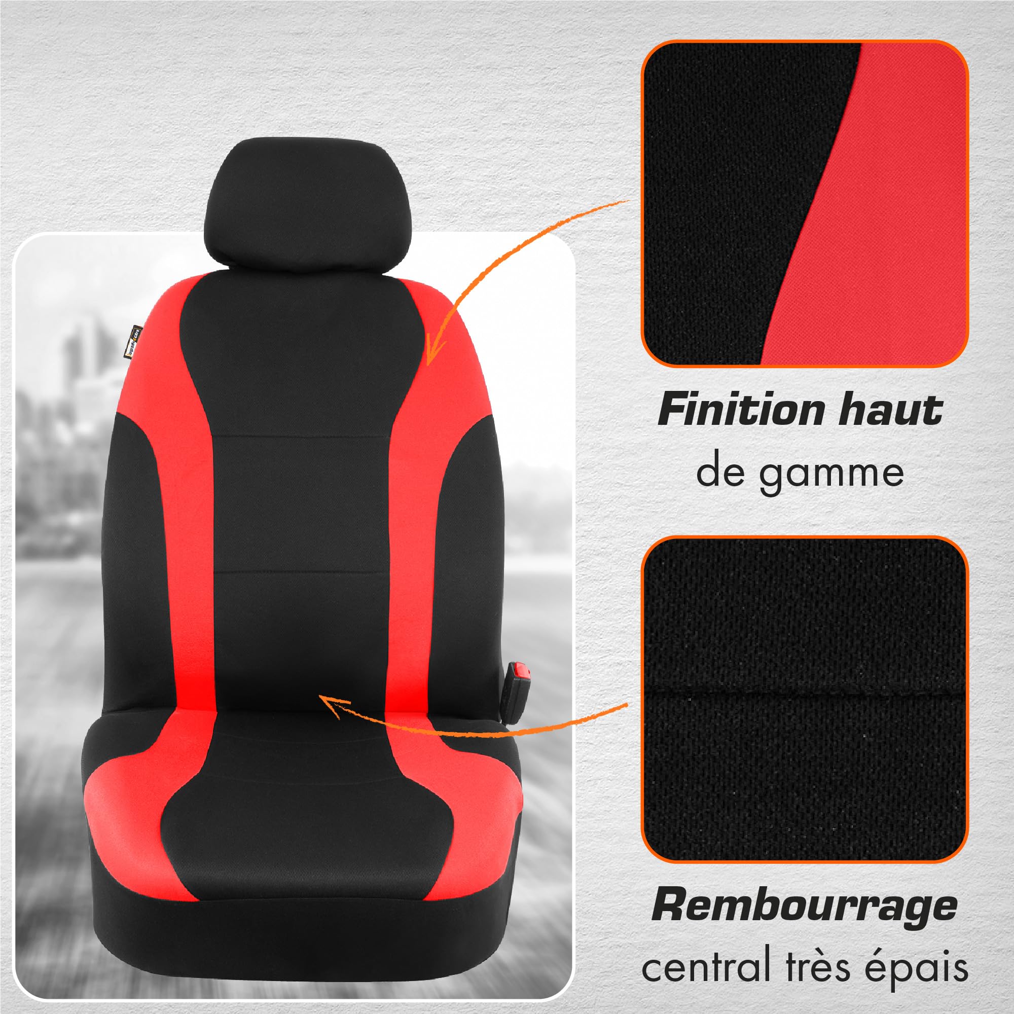 upgrade4cars Housse de Siege Voiture Universelle Noir Rouge | Ensemble de Housses Siège Auto Universel | Couvre Sieges pour Avant et Arrière