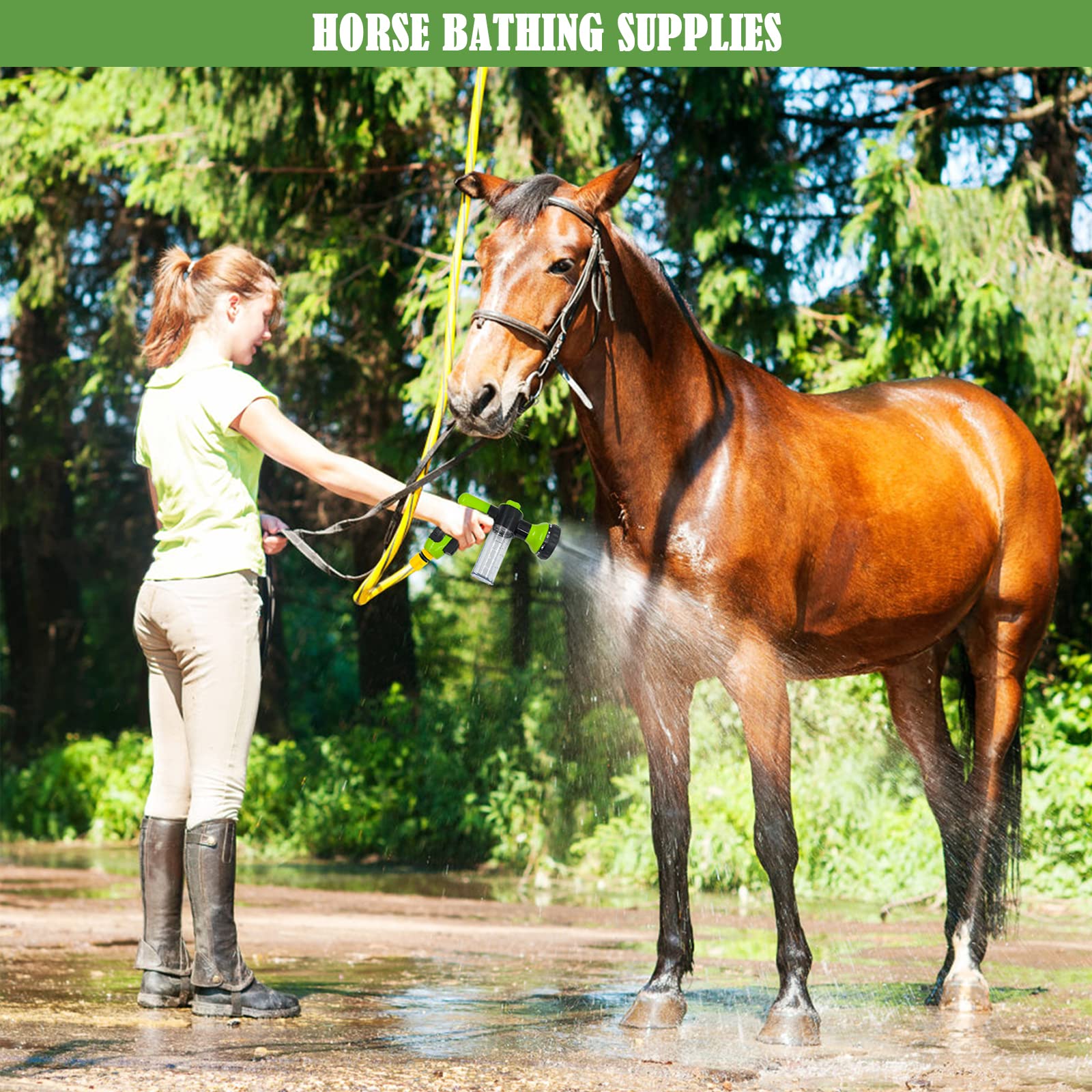 Dog Wash Sprayer Outdoor, 8-in-1 Dog Sprayer Hose Attachment with Massage Brush and Pet Grooming Comb, 3/4 Inch Standard Garden Hose Nozzle for Watering Flowers, Car Washing, Pet Bathing(Green) - image 7